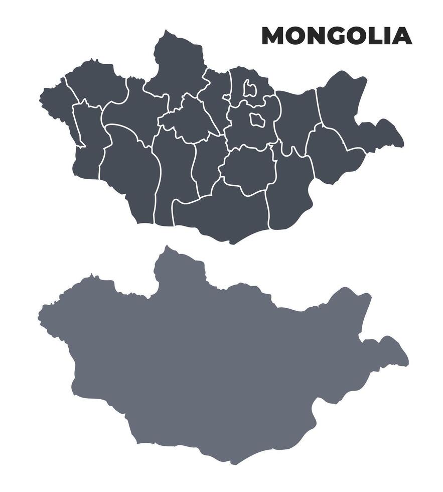 Mongolia grey political map simple flat illustration set vector
