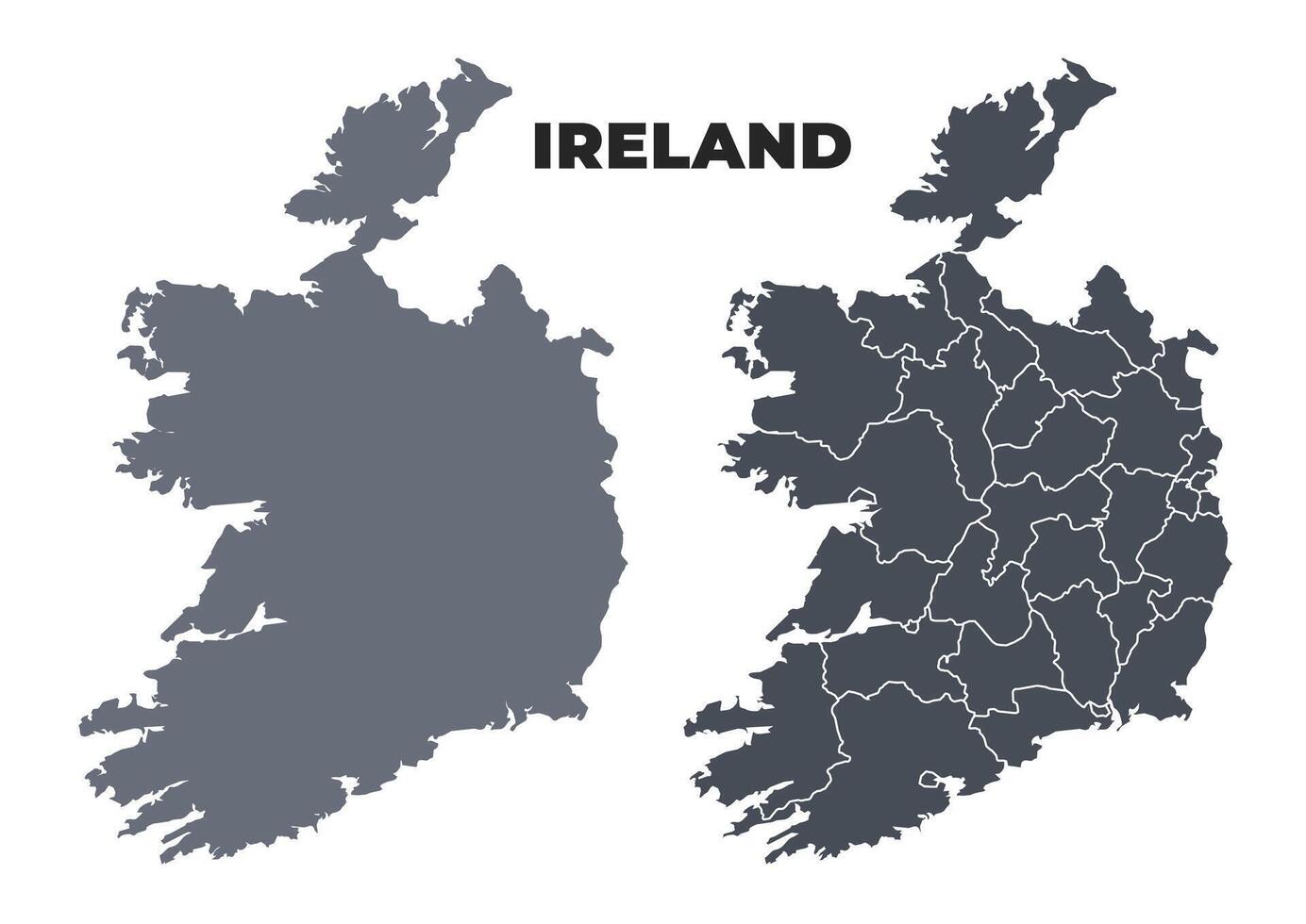 Ireland grey political map simple flat illustration set vector