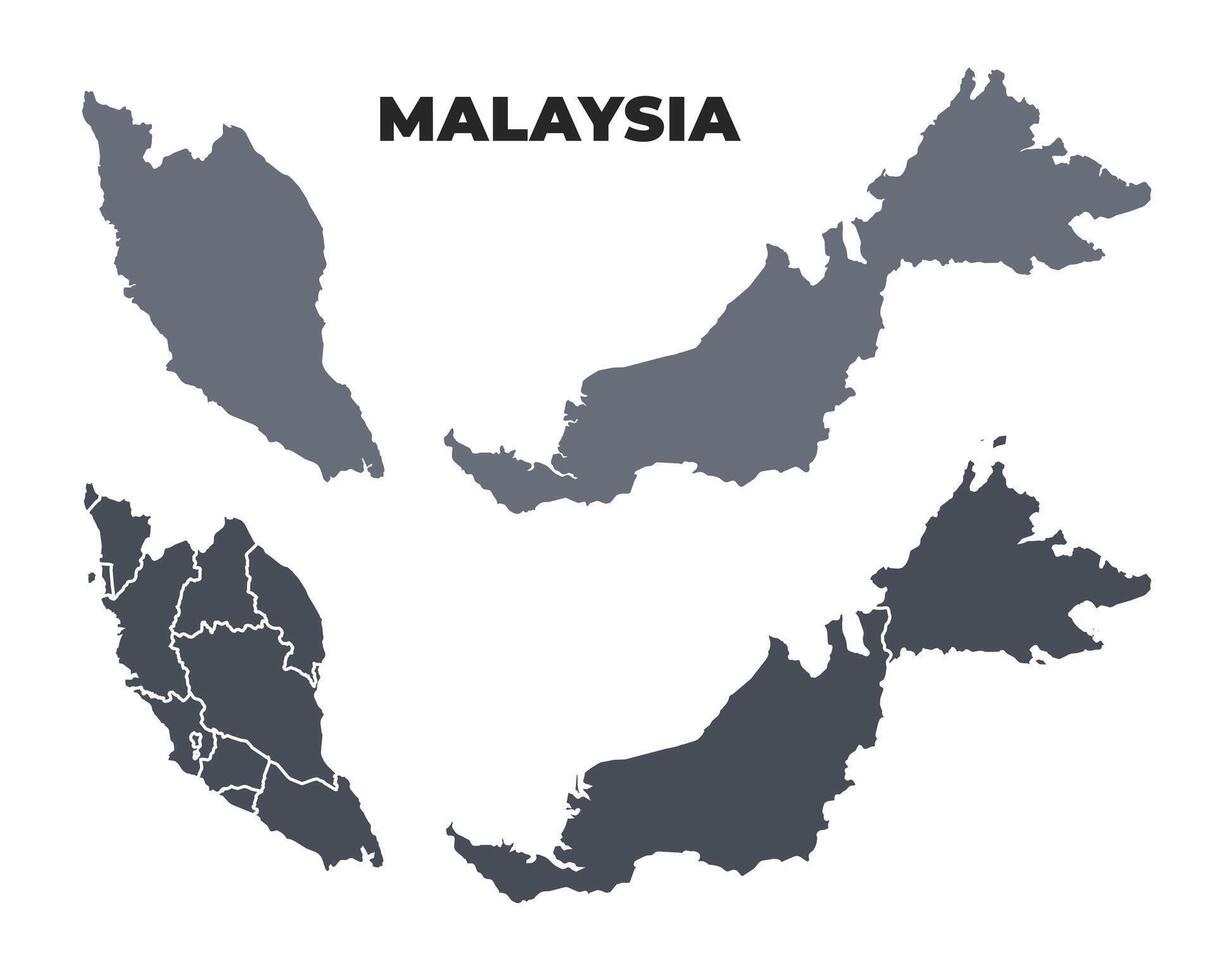 Malaysia grey political map simple flat illustration set vector