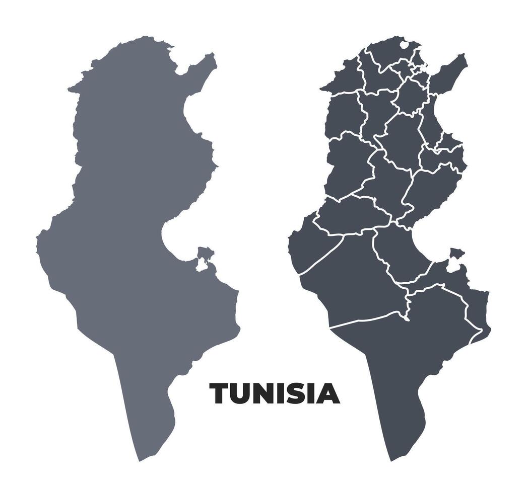 Tunisia grey political map simple flat illustration set vector
