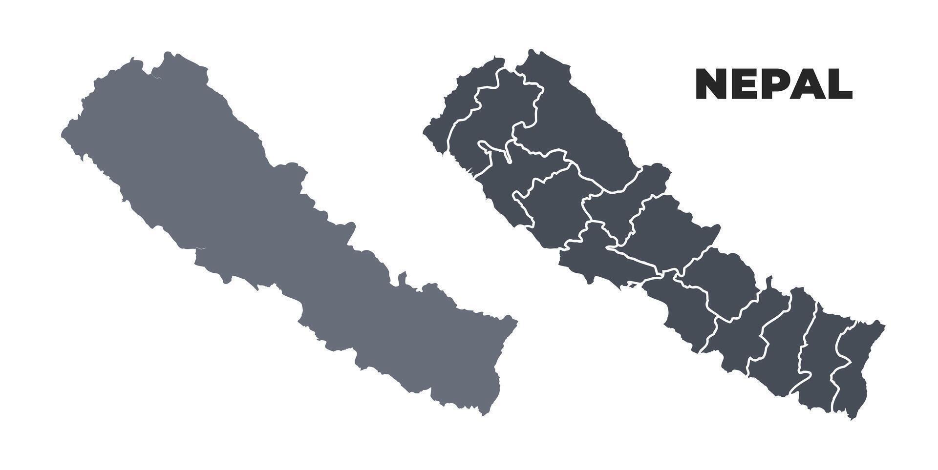 Nepal grey political map simple flat illustration set vector