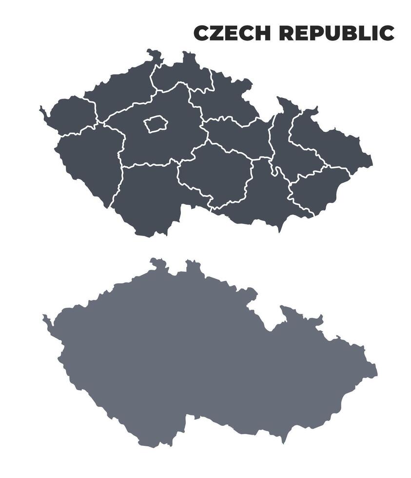 Czech Republic grey political map simple flat illustration set vector