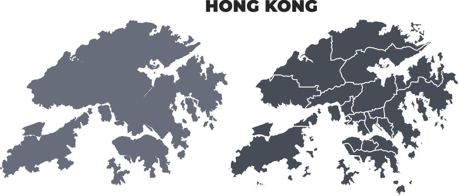 Hong Kong grey political map simple flat illustration set vector