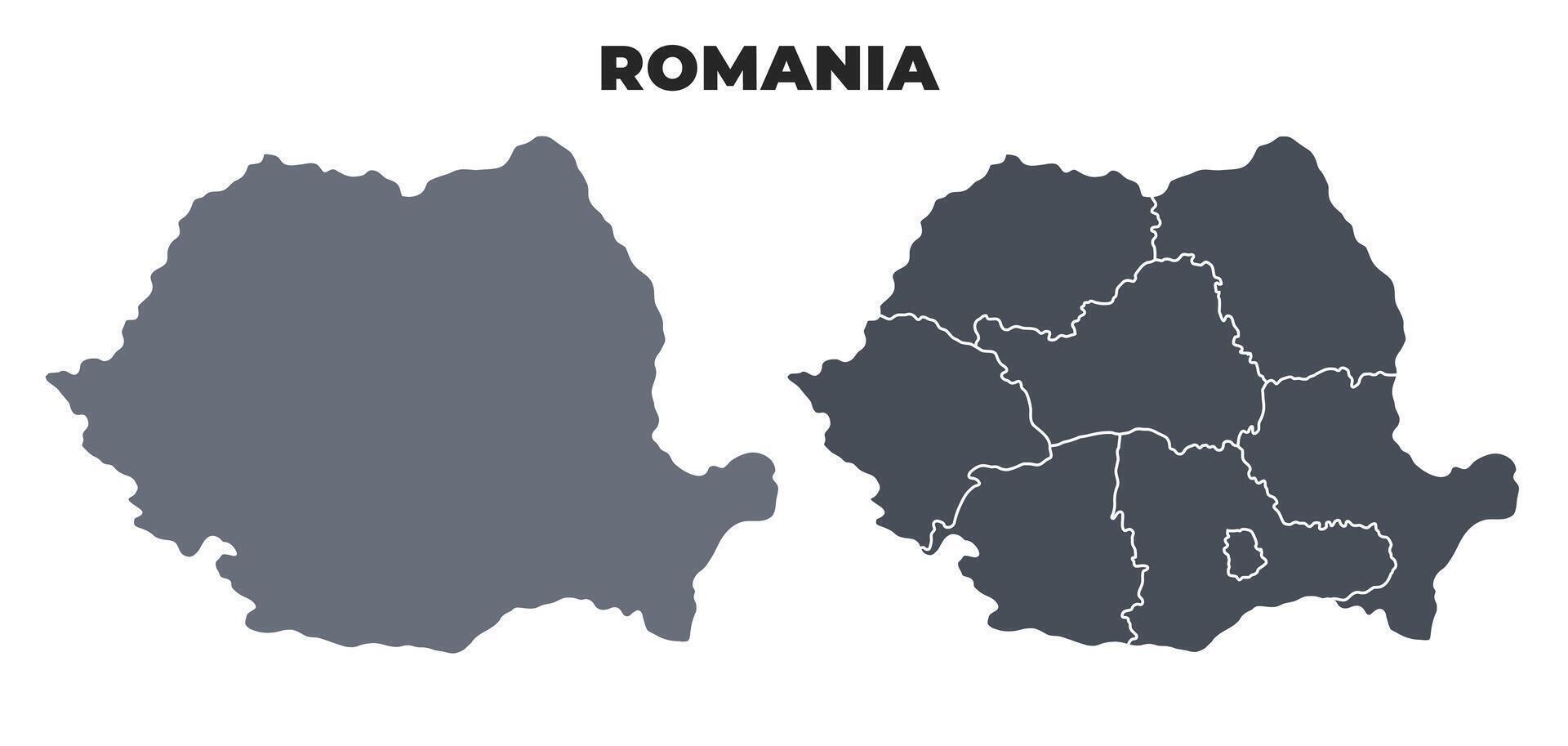 Romania grey political map simple flat illustration set vector