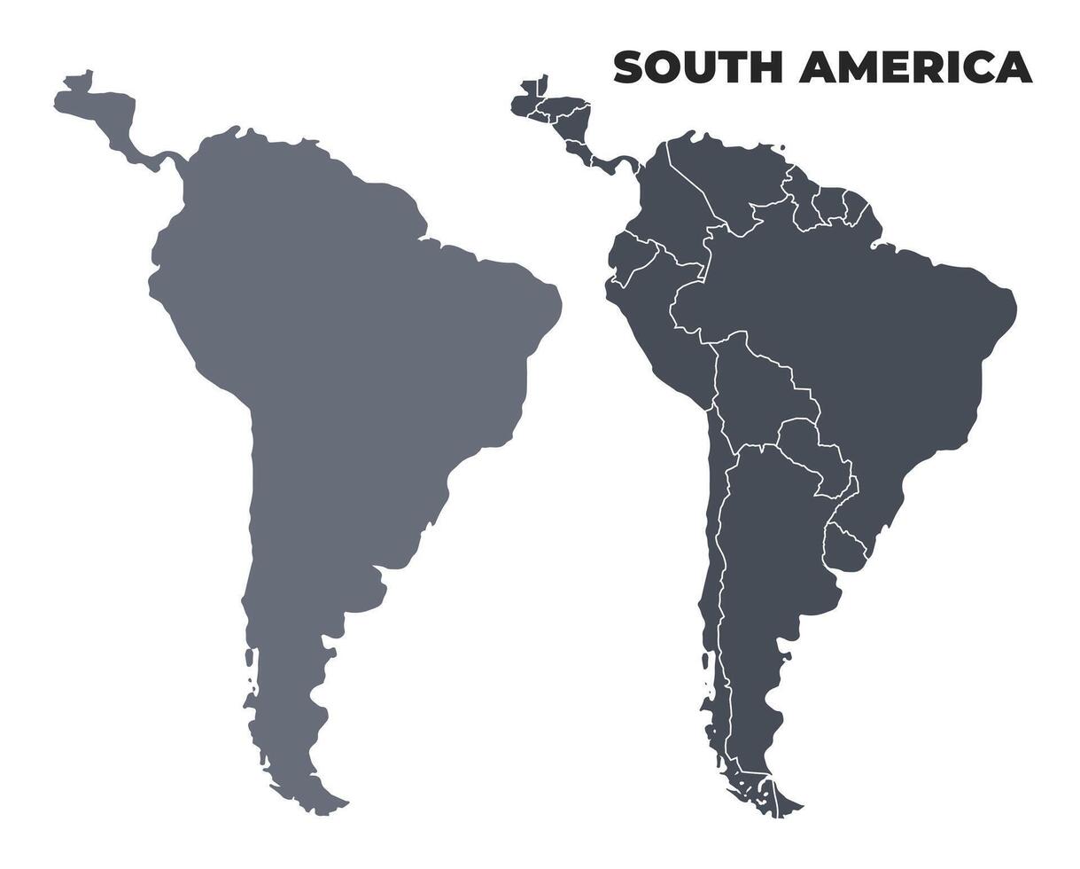 South America grey political map simple flat illustration set vector
