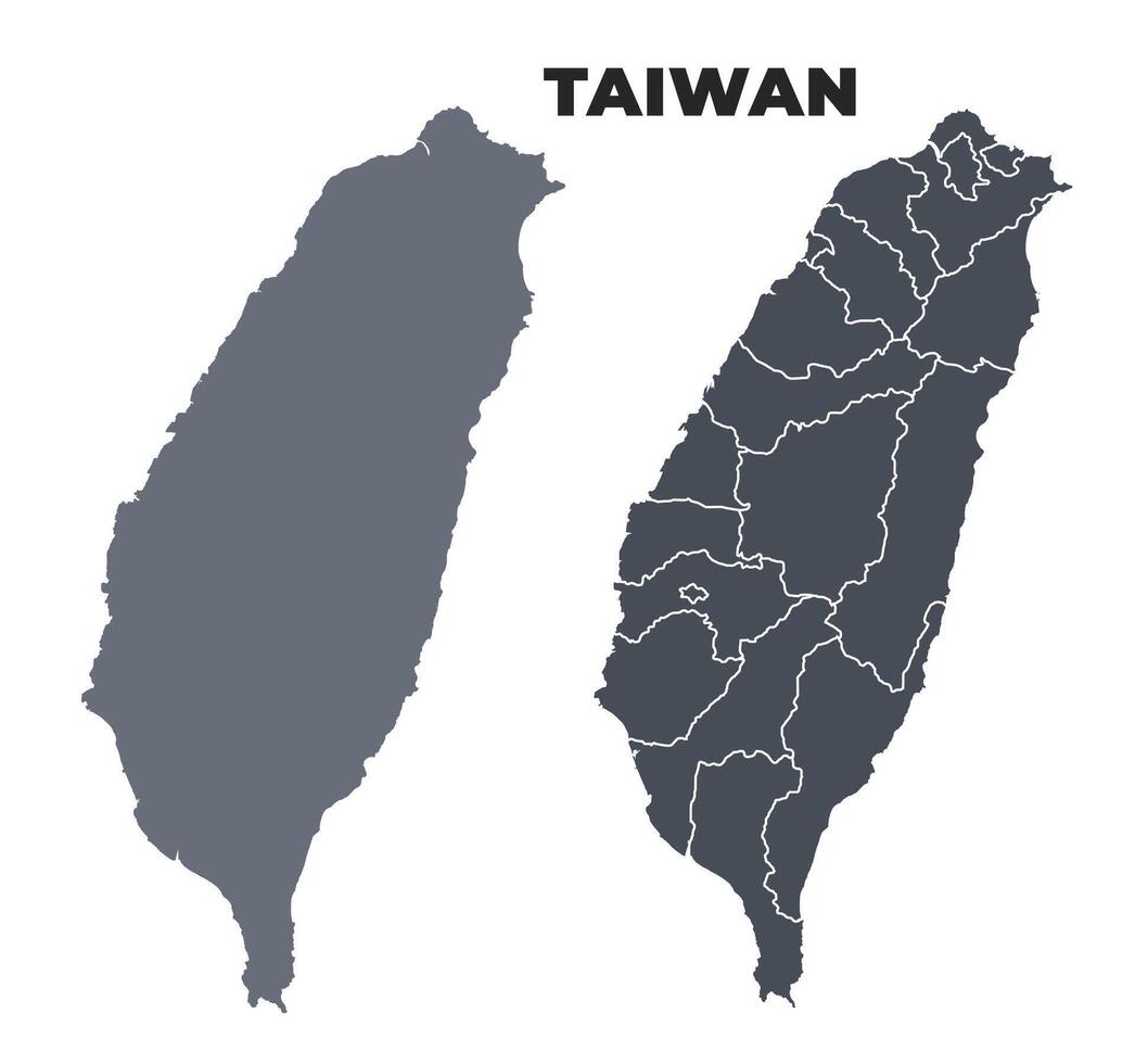 Taiwan grey political map simple flat illustration set vector
