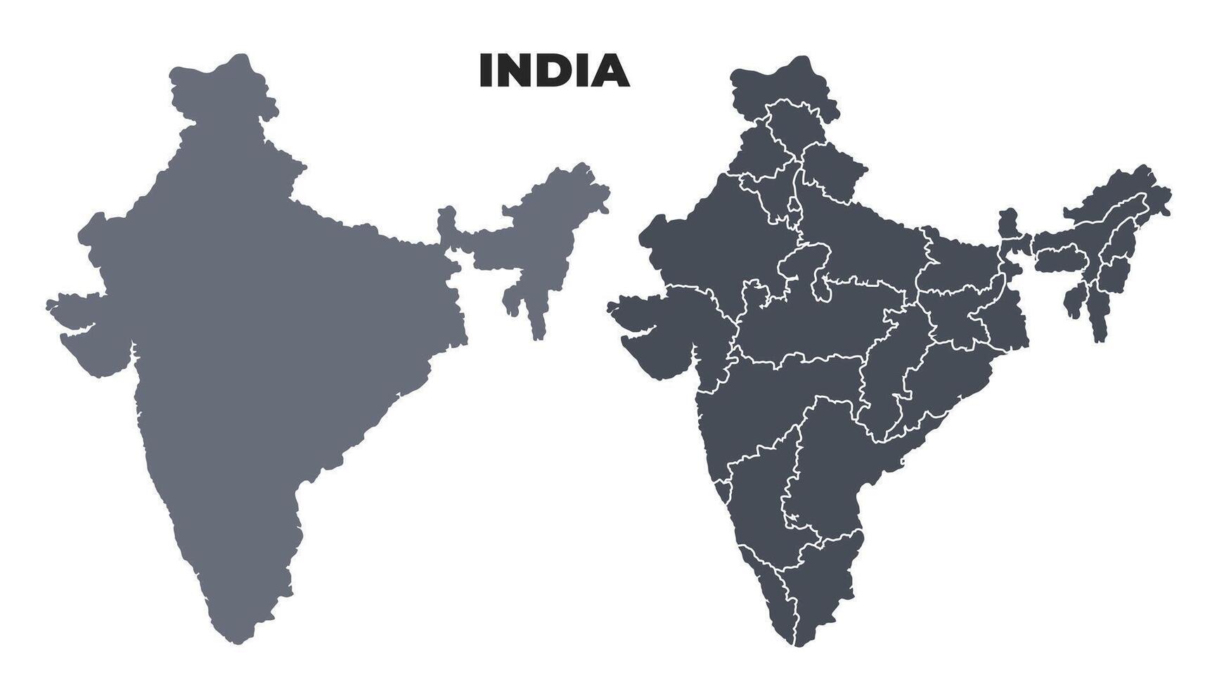 India grey political map simple flat illustration set vector
