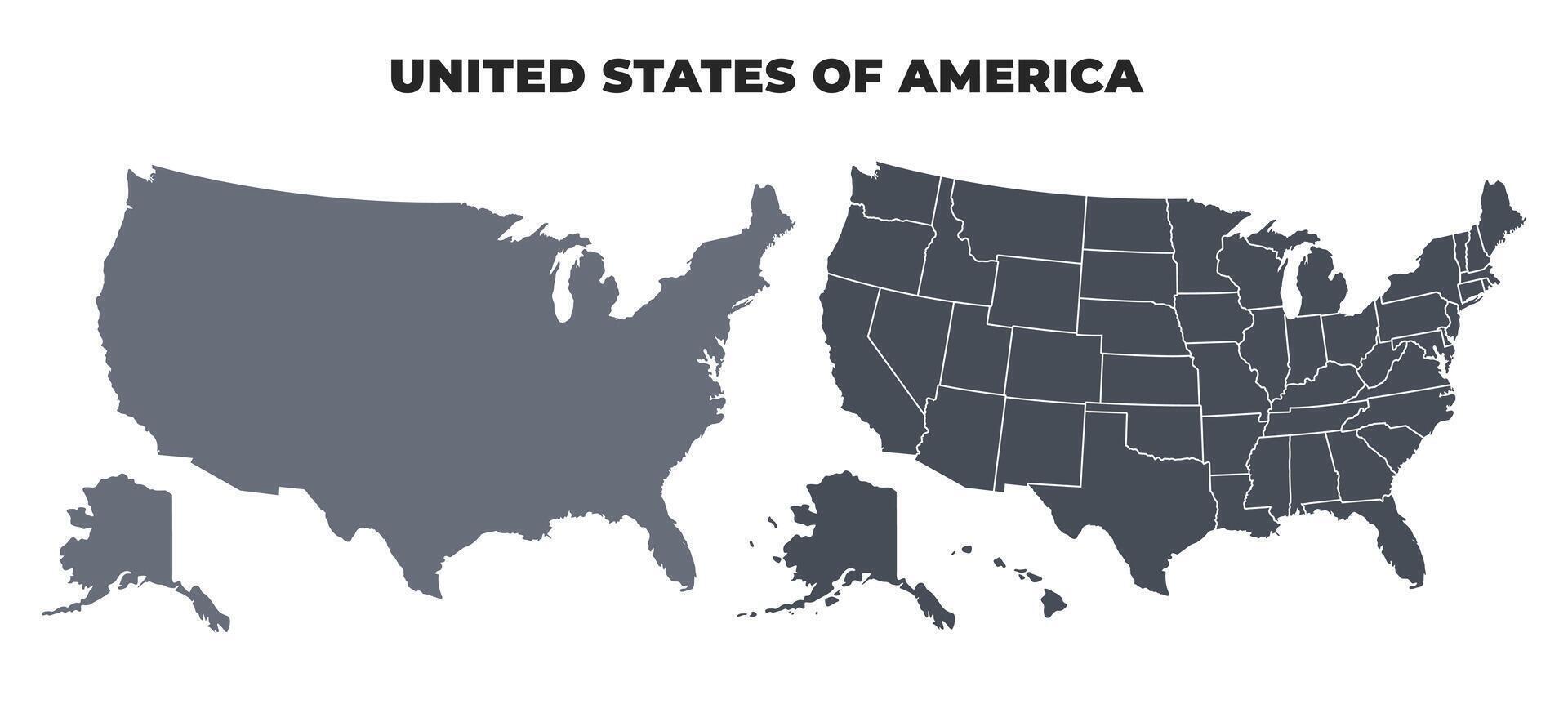 United States Of America grey political map simple flat illustration set vector
