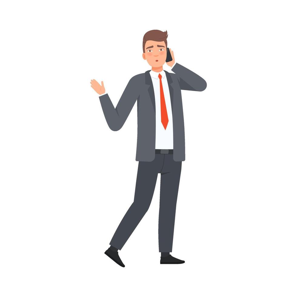 Businessman Talks On The Phone And A Little Upset character Illustration vector