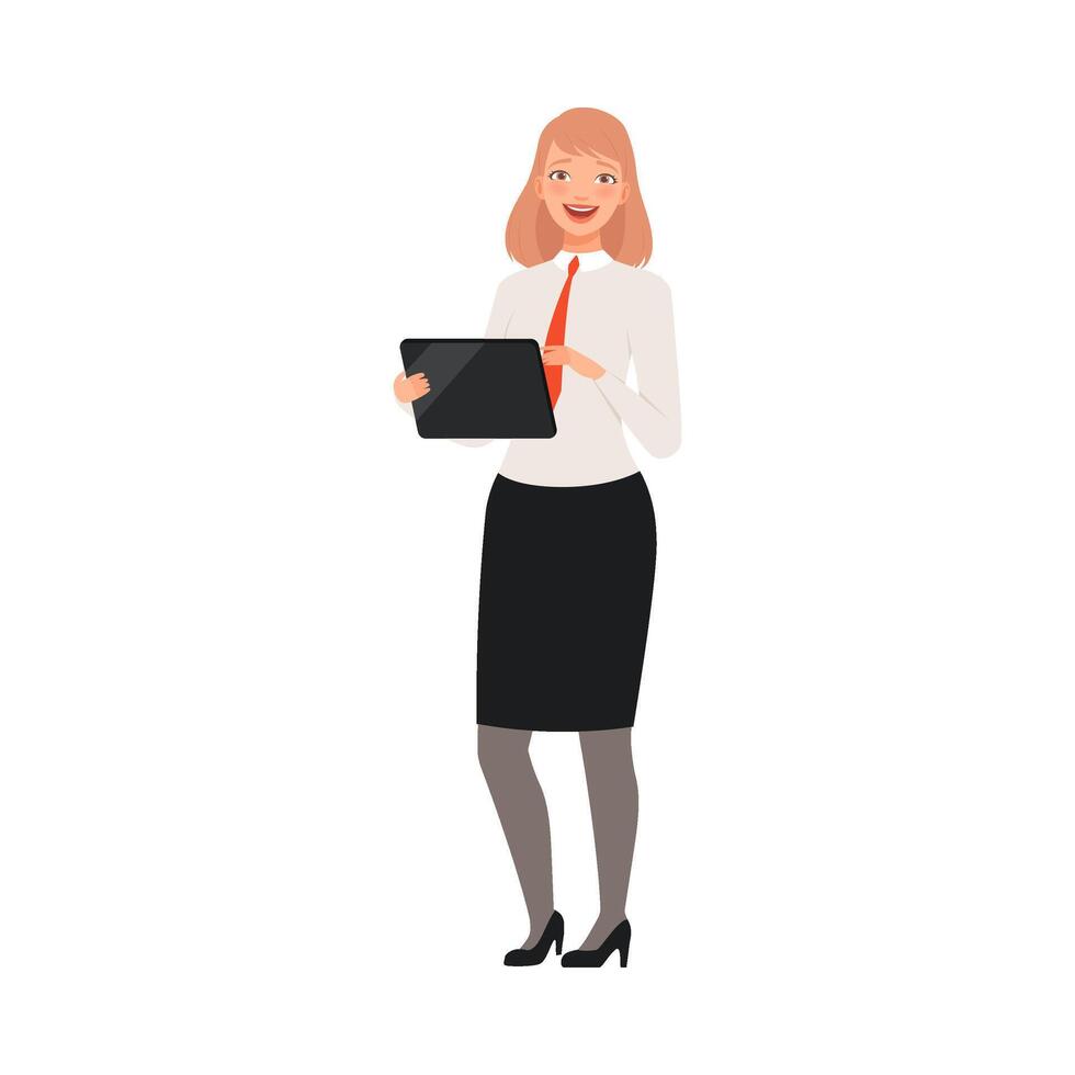 Businesswoman Presents Some Information And Gesticulates character Illustration vector