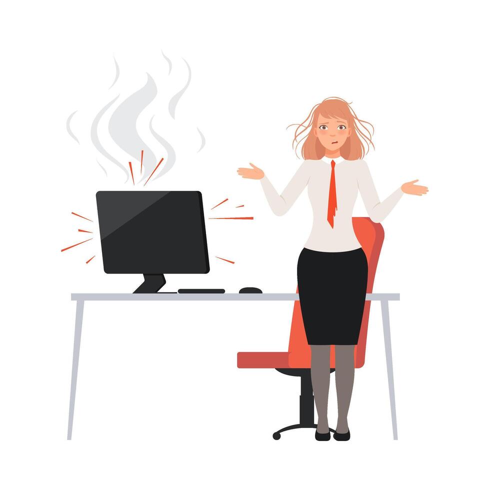 Woman Broke A Computer character Illustration vector