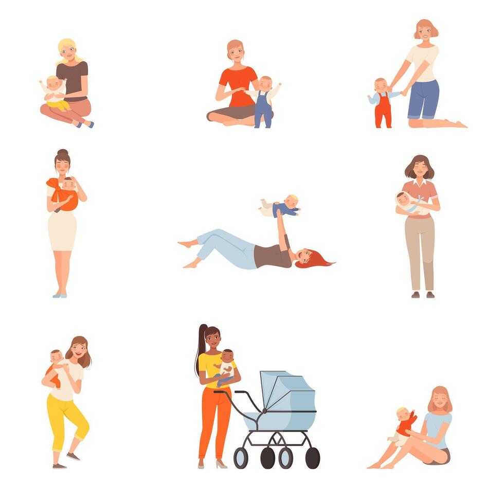 Mothers and Kids characters, people in a different situation illustration vector