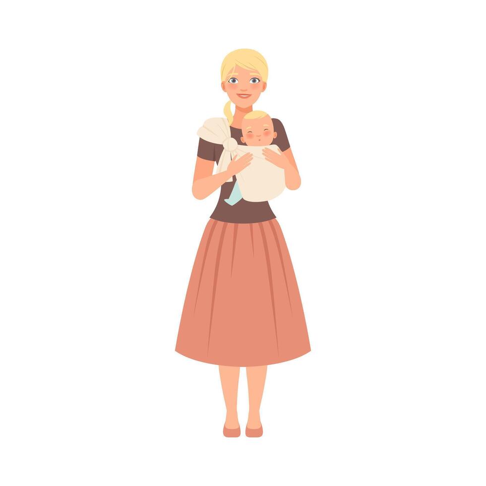 Mom wears a sling with a baby character Illustration vector