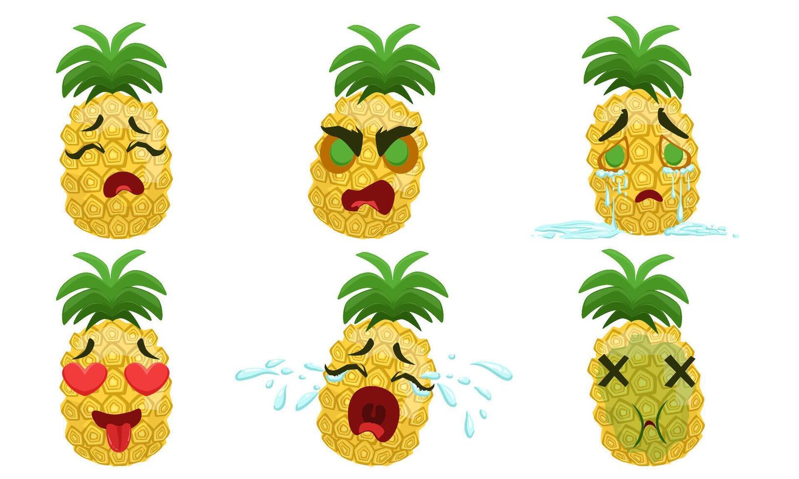 Funny Pineapple Cartoon Character with Various Emotions Set Illustration vector