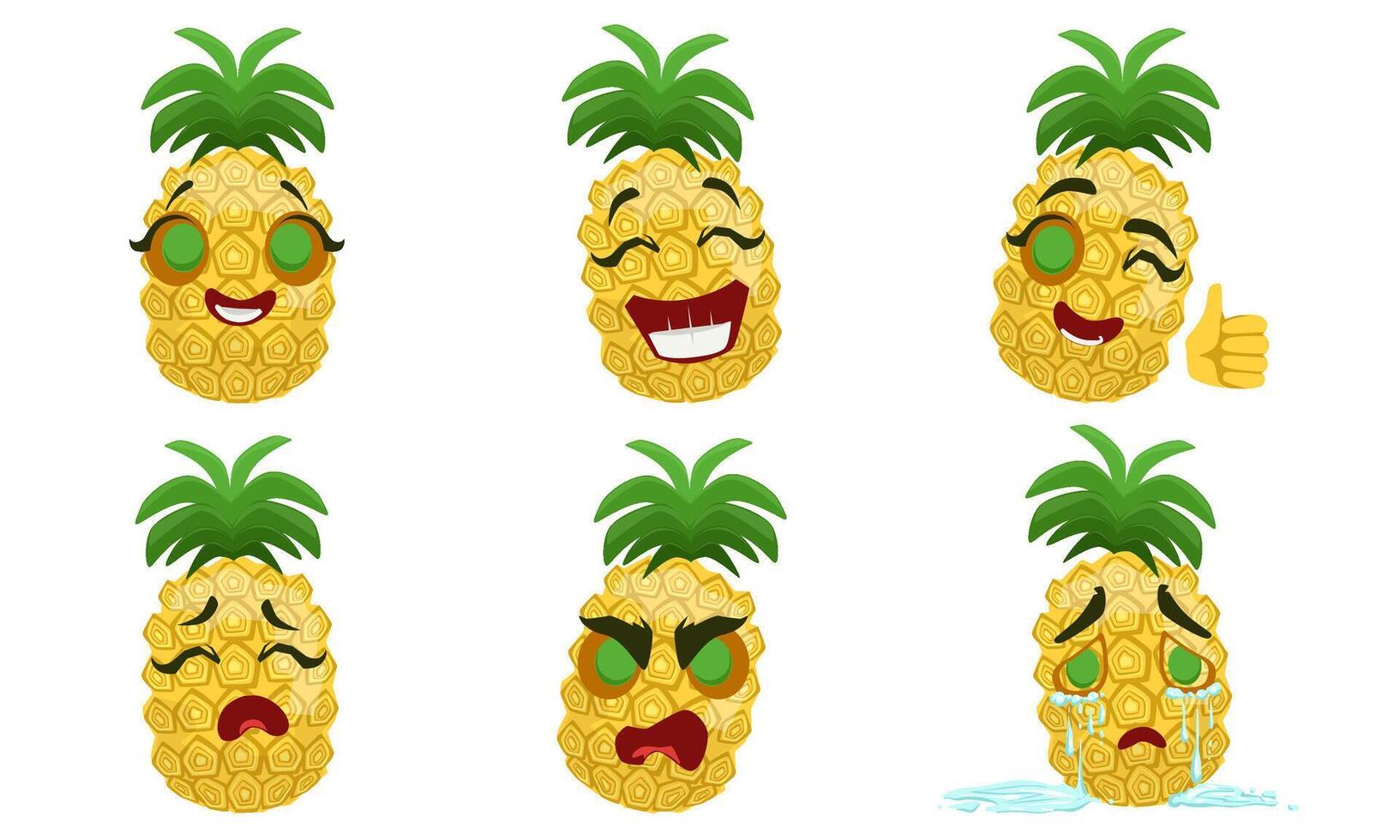 Cute Funny Pineapple Cartoon Character with Various Emotions Set Illustration vector