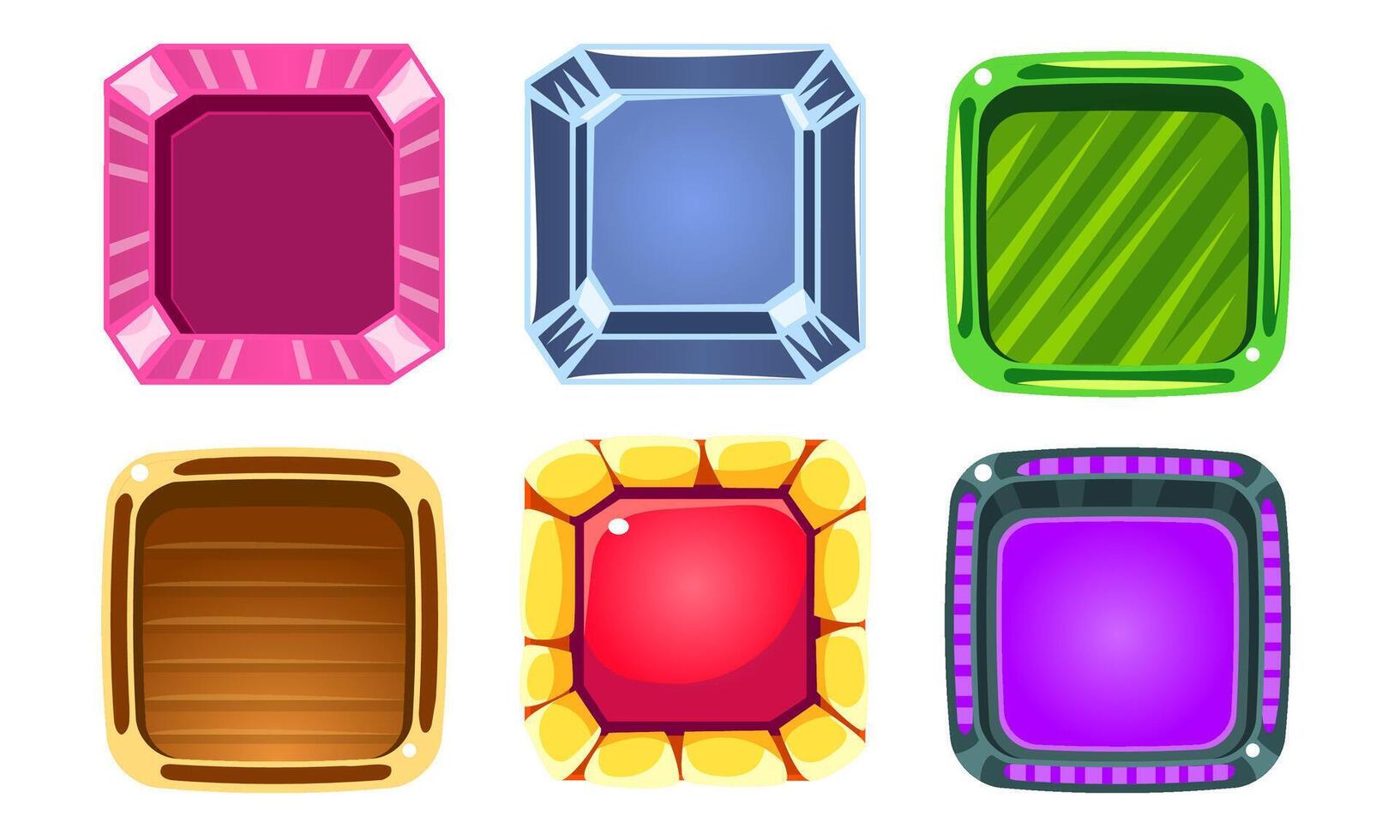 Glossy Squares Set, Colorful Buttons, Game User Interface Assets Illustration vector