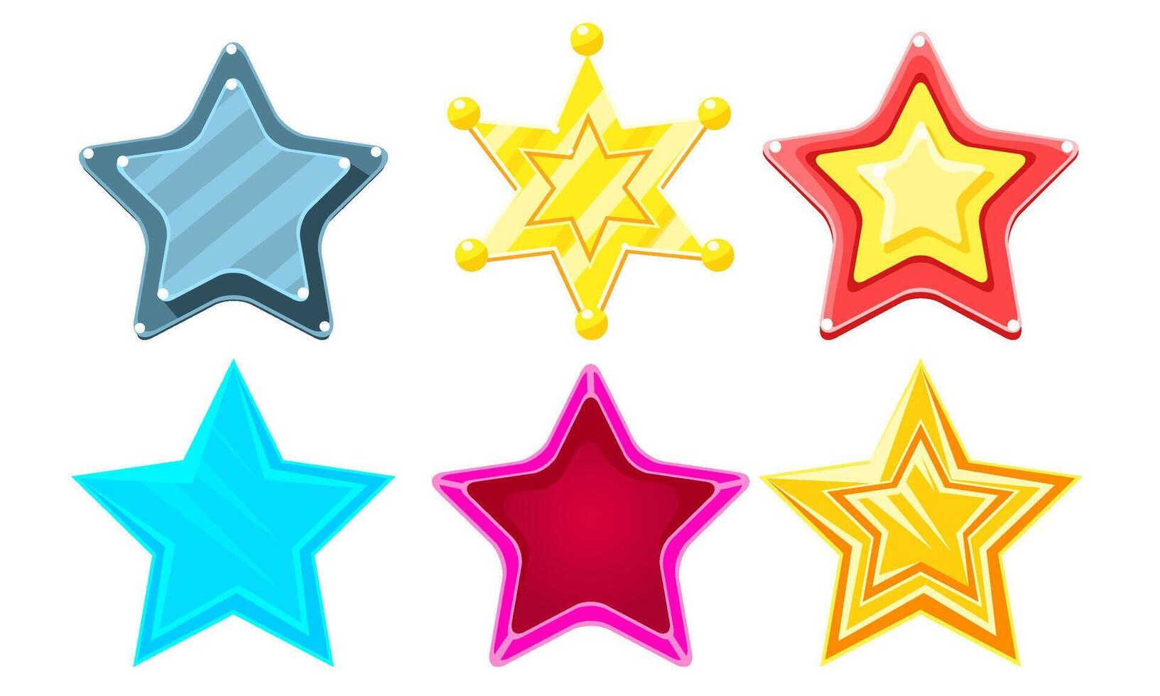 Glossy Different Stars Set, Game User Interface Assets Illustration vector