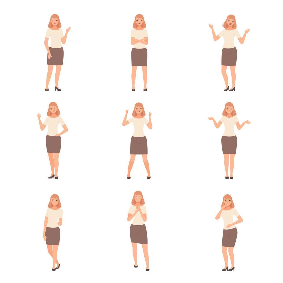 Girls in different situations. Girls with different emotions illustration vector