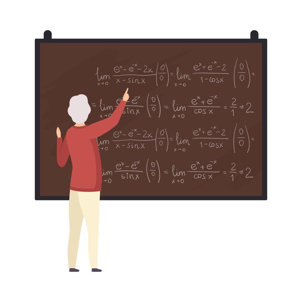 Teacher explains algebra on the blackboard illustration vector