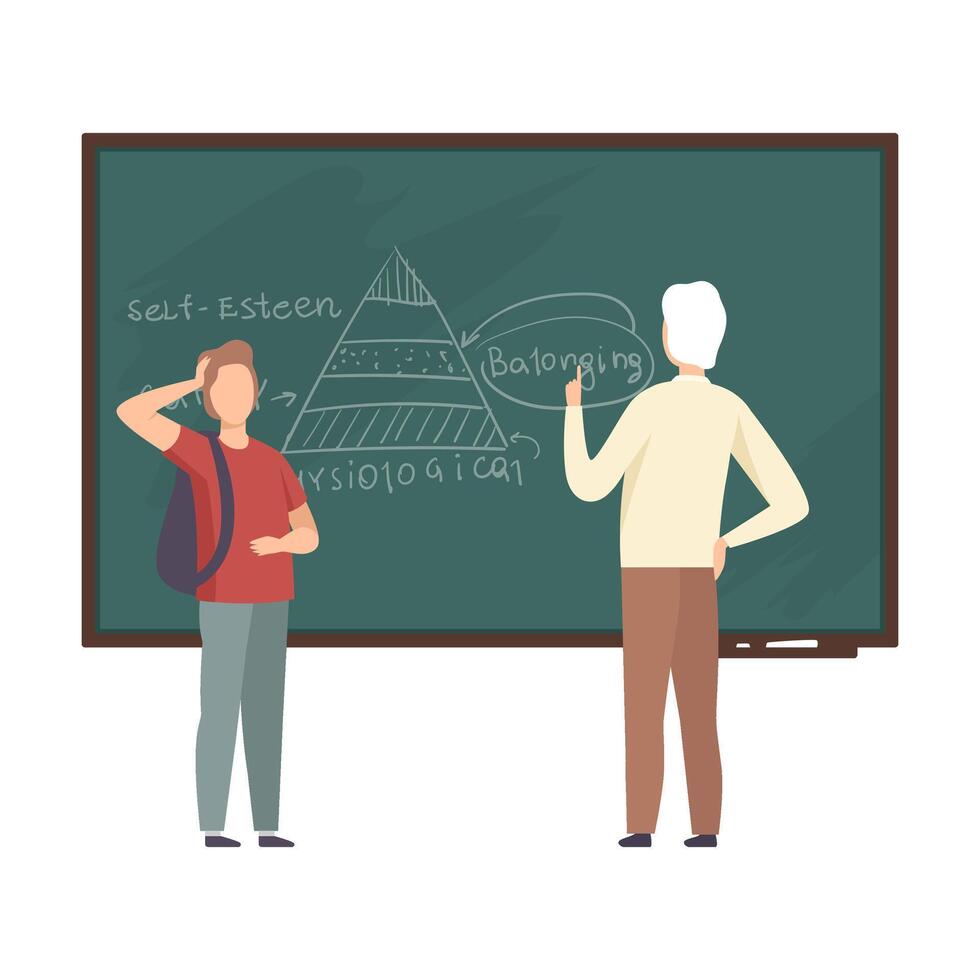 Teacher explains psychology to a student who does not understand illustration vector