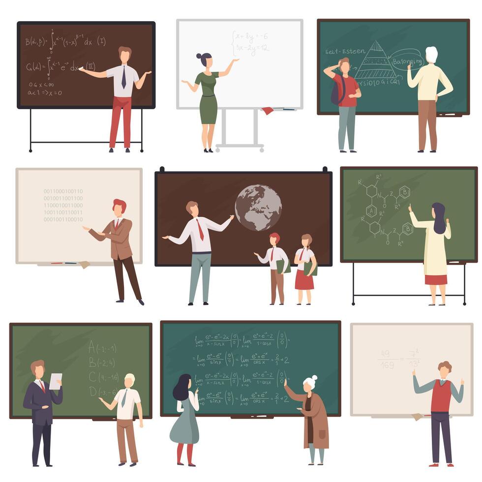 People in different situations. Characters in studying illustration vector