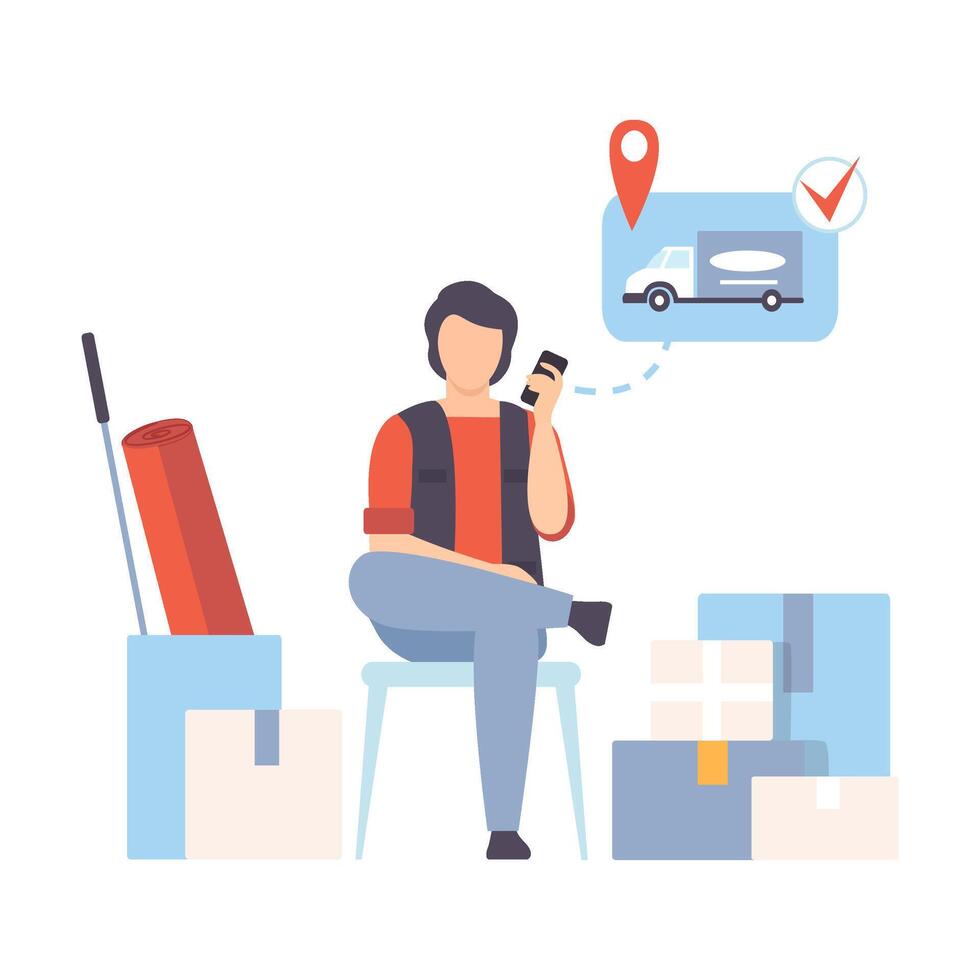 Man hires a truck for relocation illustration vector