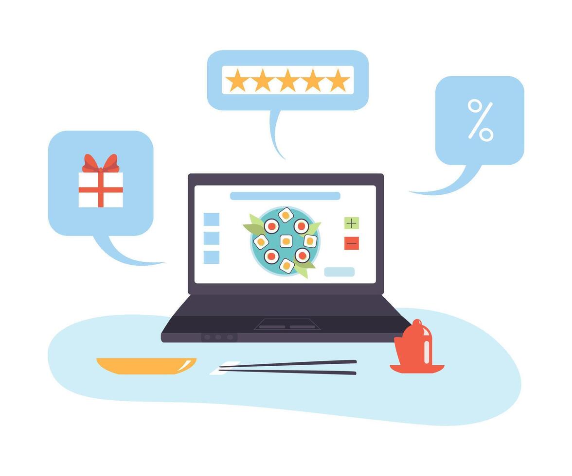 Online food store on a computer illustration vector
