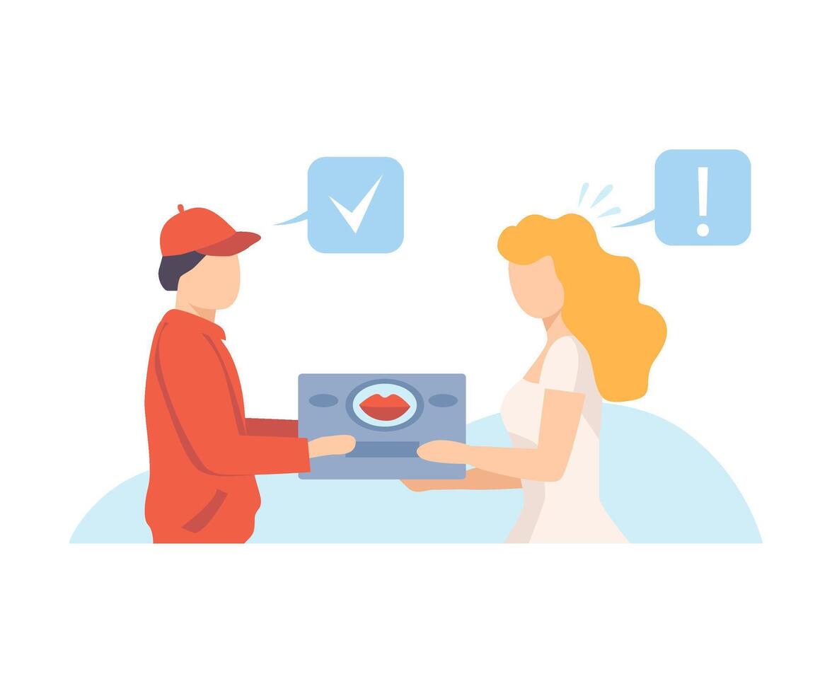 The girl receives her parcel from the courier illustration vector