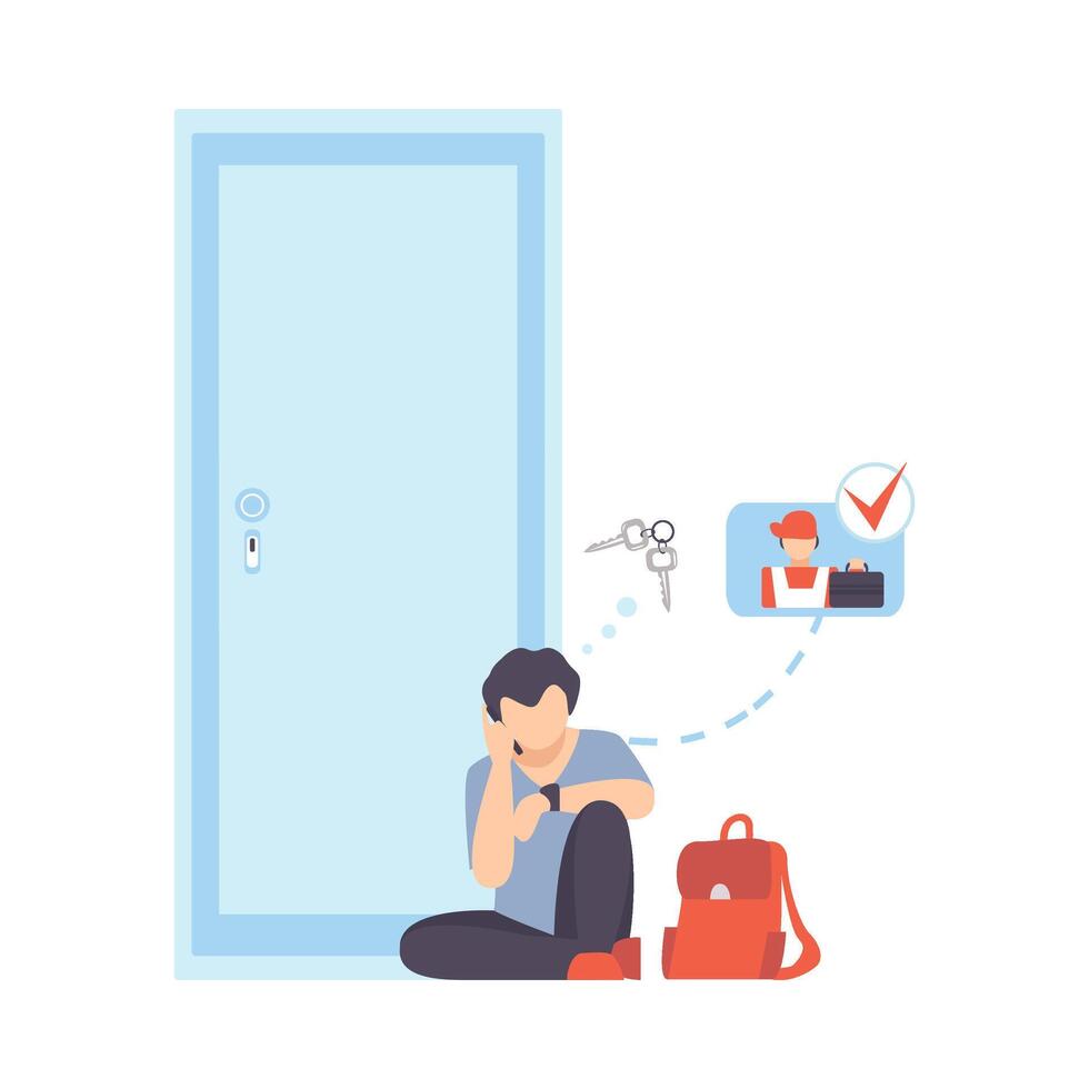The man lost his keys and calls a locksmith illustration vector