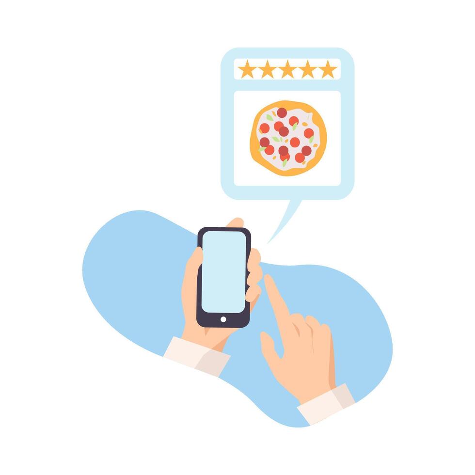 Man leaves a review for pizza illustration vector