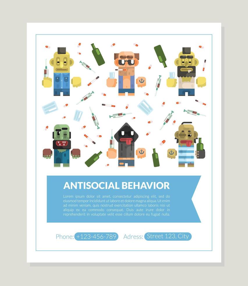 Addicted Men Landing Page Template, Male Characters with Pernicious Habits, Drug, Alcoholism, Smoking, Vagrancy Illustration vector