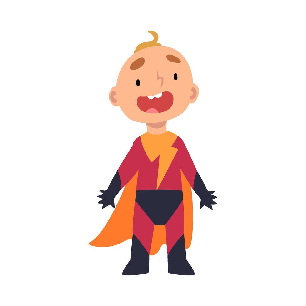 Boy screams joyfully and spreads fingers cartoon illustration vector