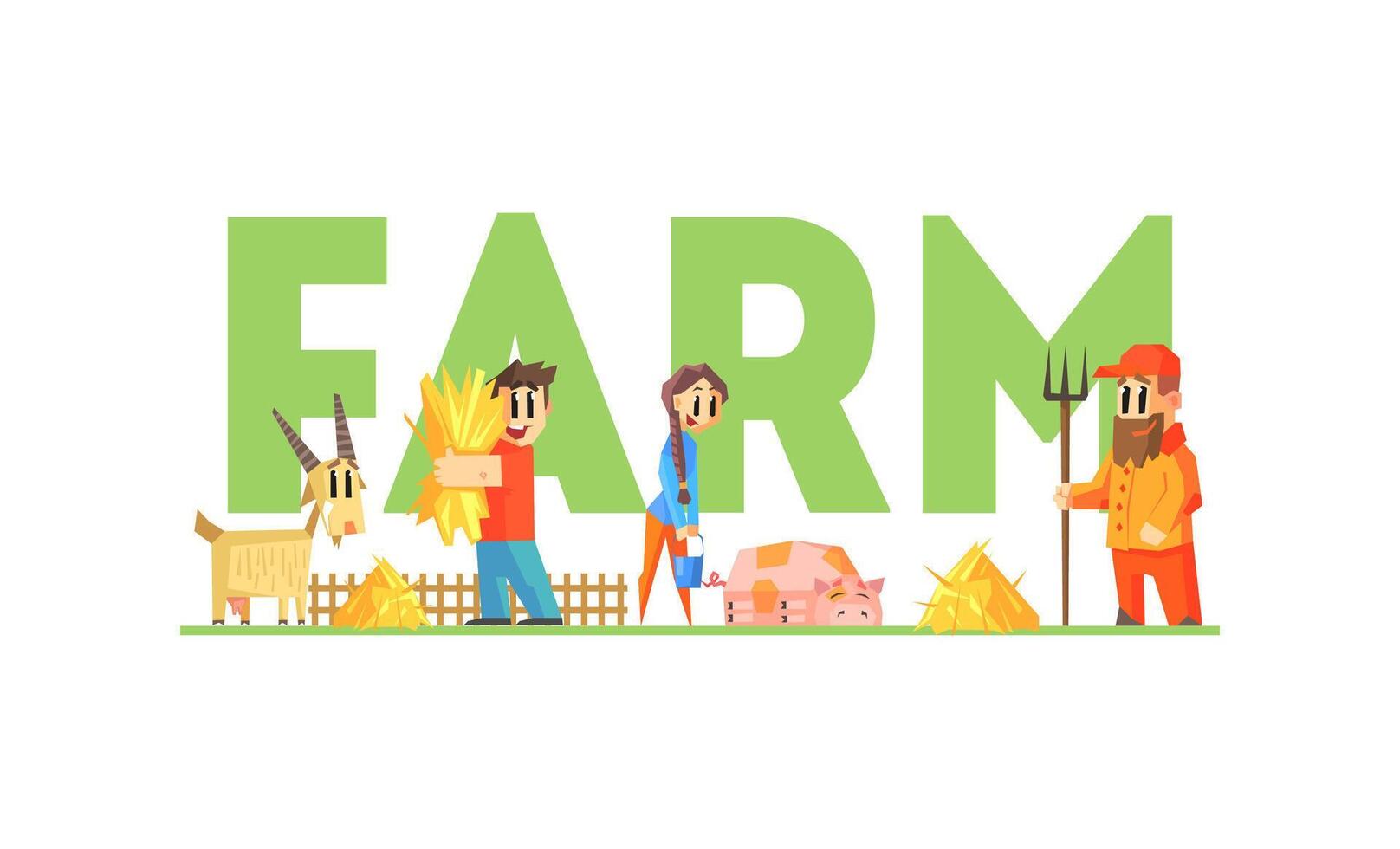 Farm Word with Little Farmers Characters Working on Farm Illustration vector