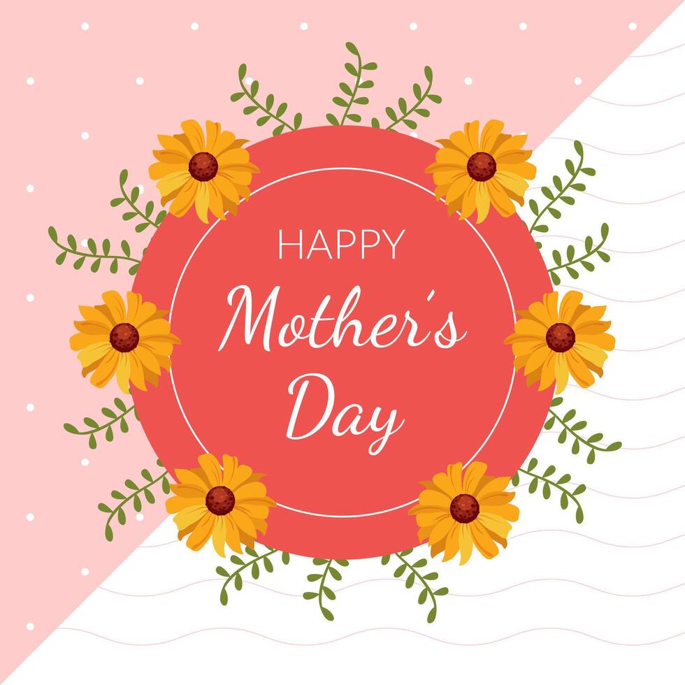 Happy Mothers Day Greeting or Invitation Card Template with Flowers Illustration vector