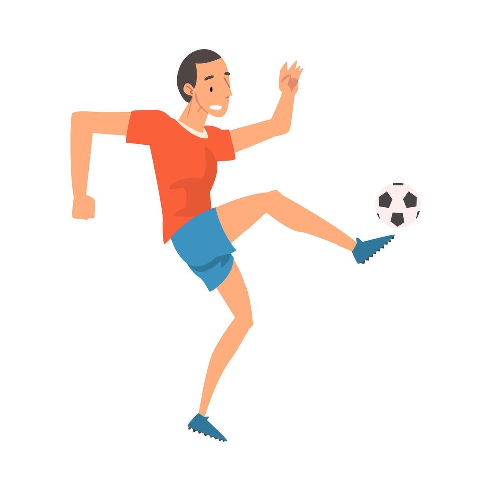 Soccer Player in Sports Uniform Kicking the Ball, Professional Athlete Character in Action Illustration vector