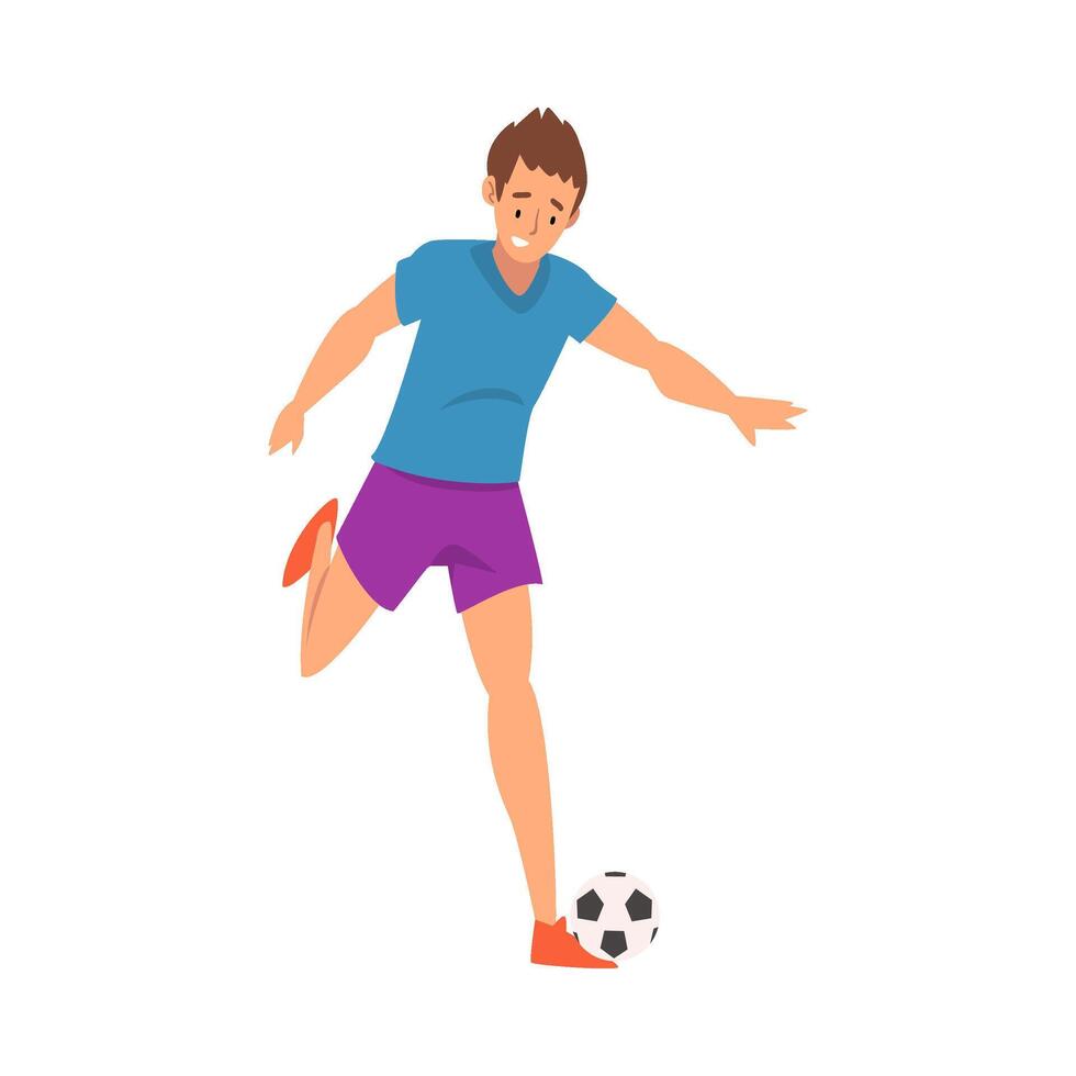 Soccer Player in Sports Uniform Kicking the Ball, Front View, Professional Athlete Character in Action Illustration vector