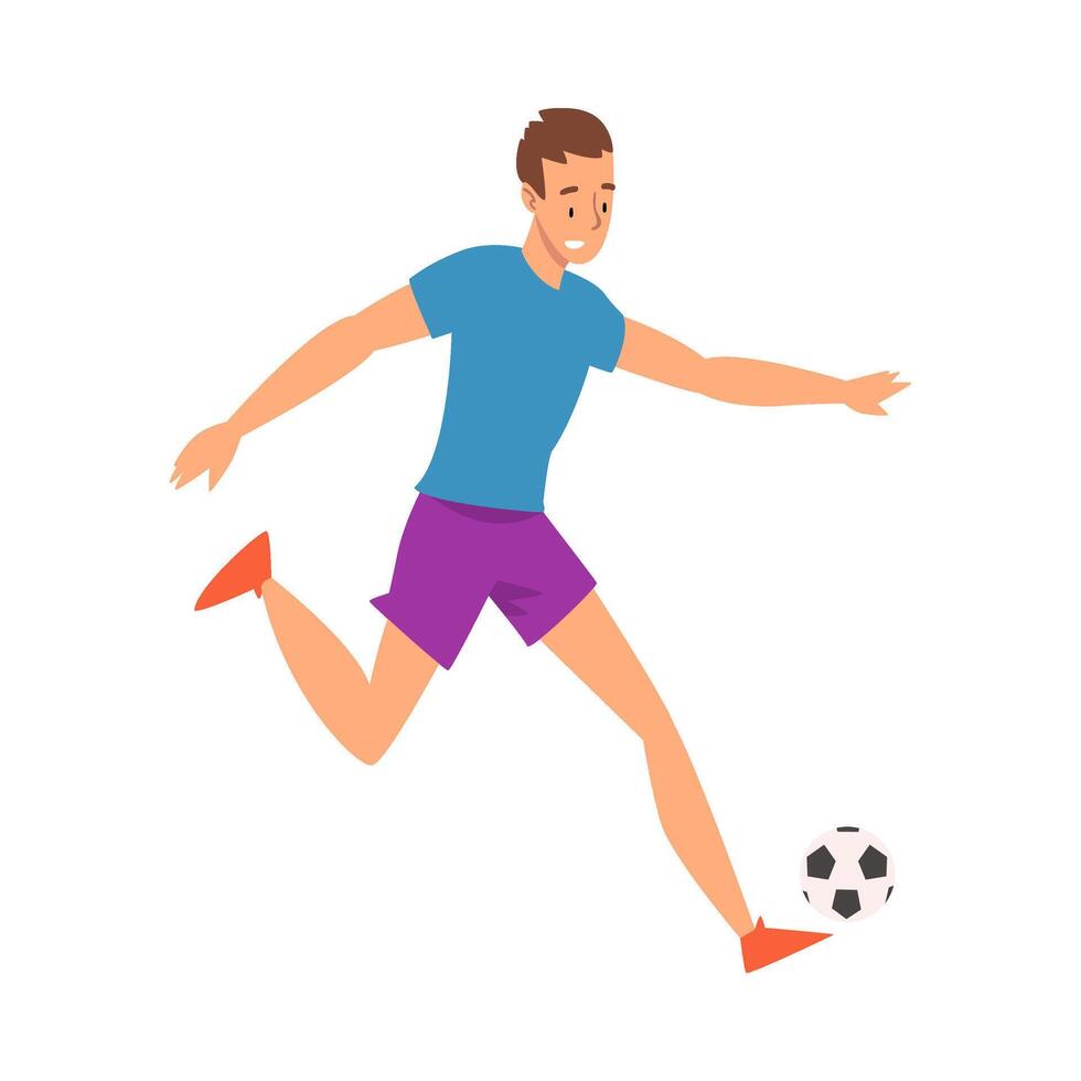 Soccer Player in Sports Uniform Running with Ball, Professional Athlete Character in Action Illustration vector