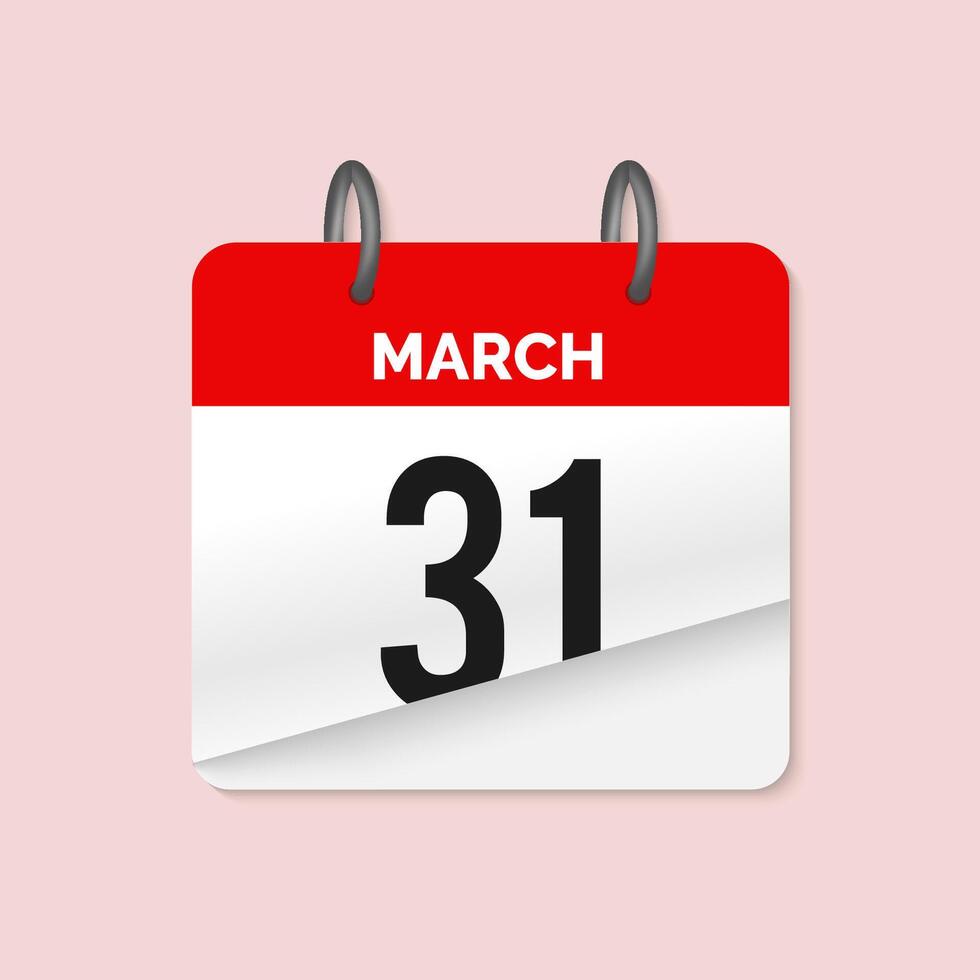 31th March daily calendar icon template. March 31 day calendar design. Single day calendar in illustration flat style. vector