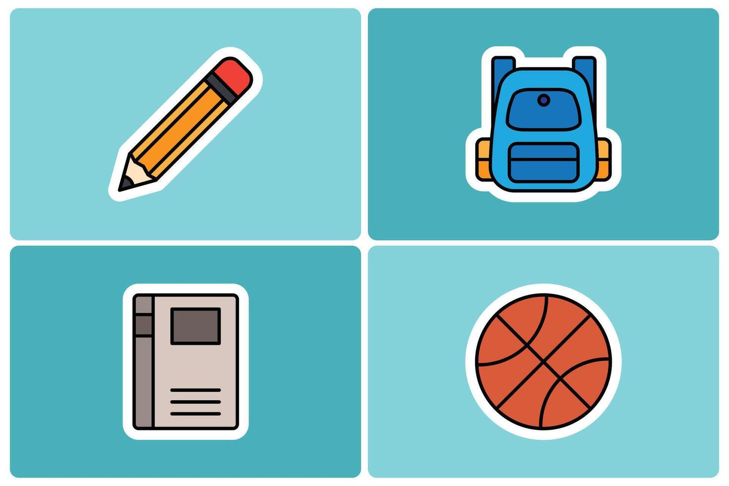 Back to School Doodle Icon Sticker Set. Education, Learning, and Sports Essentials vector