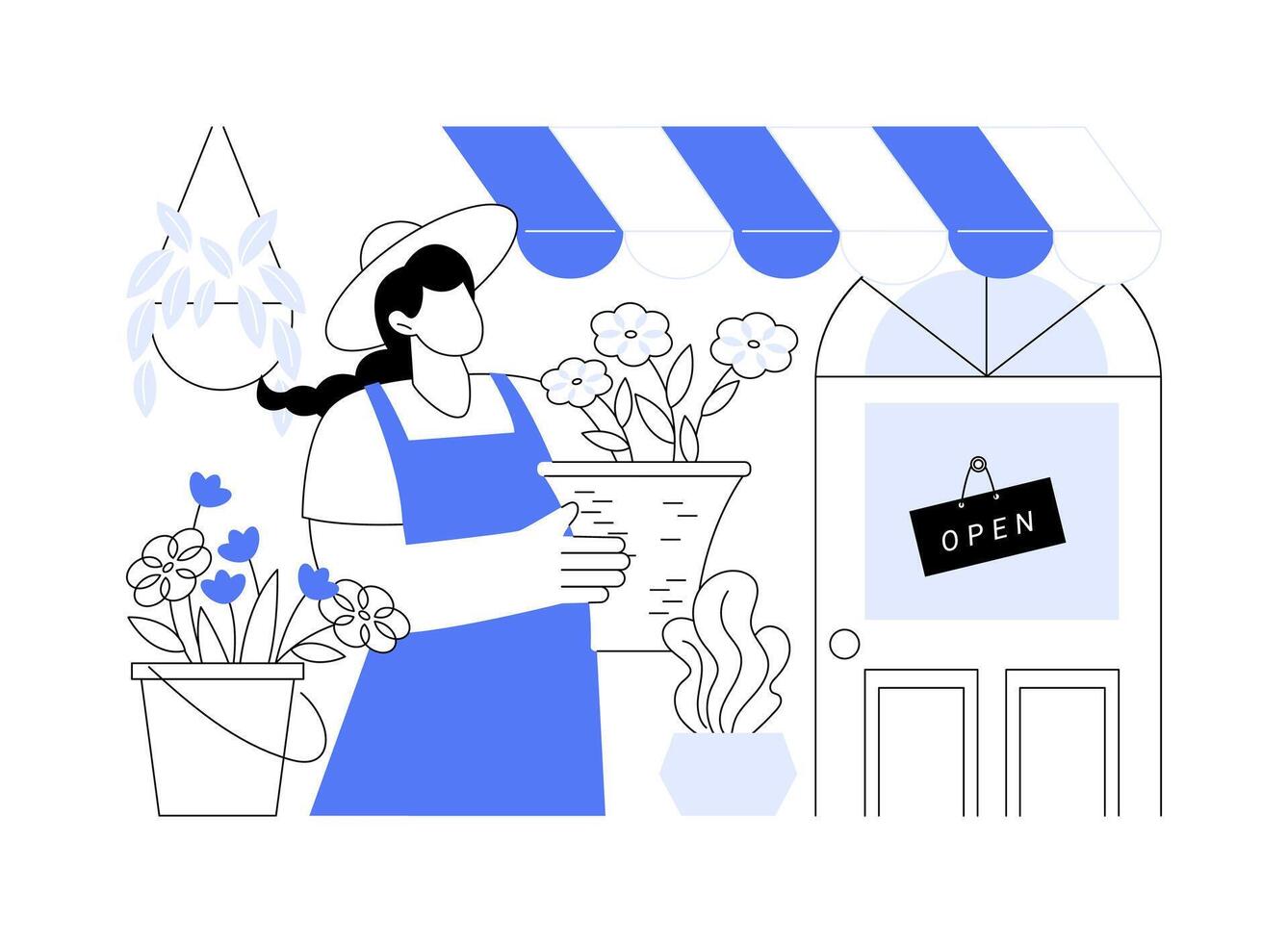 Opening a flower shop isolated cartoon illustrations. vector