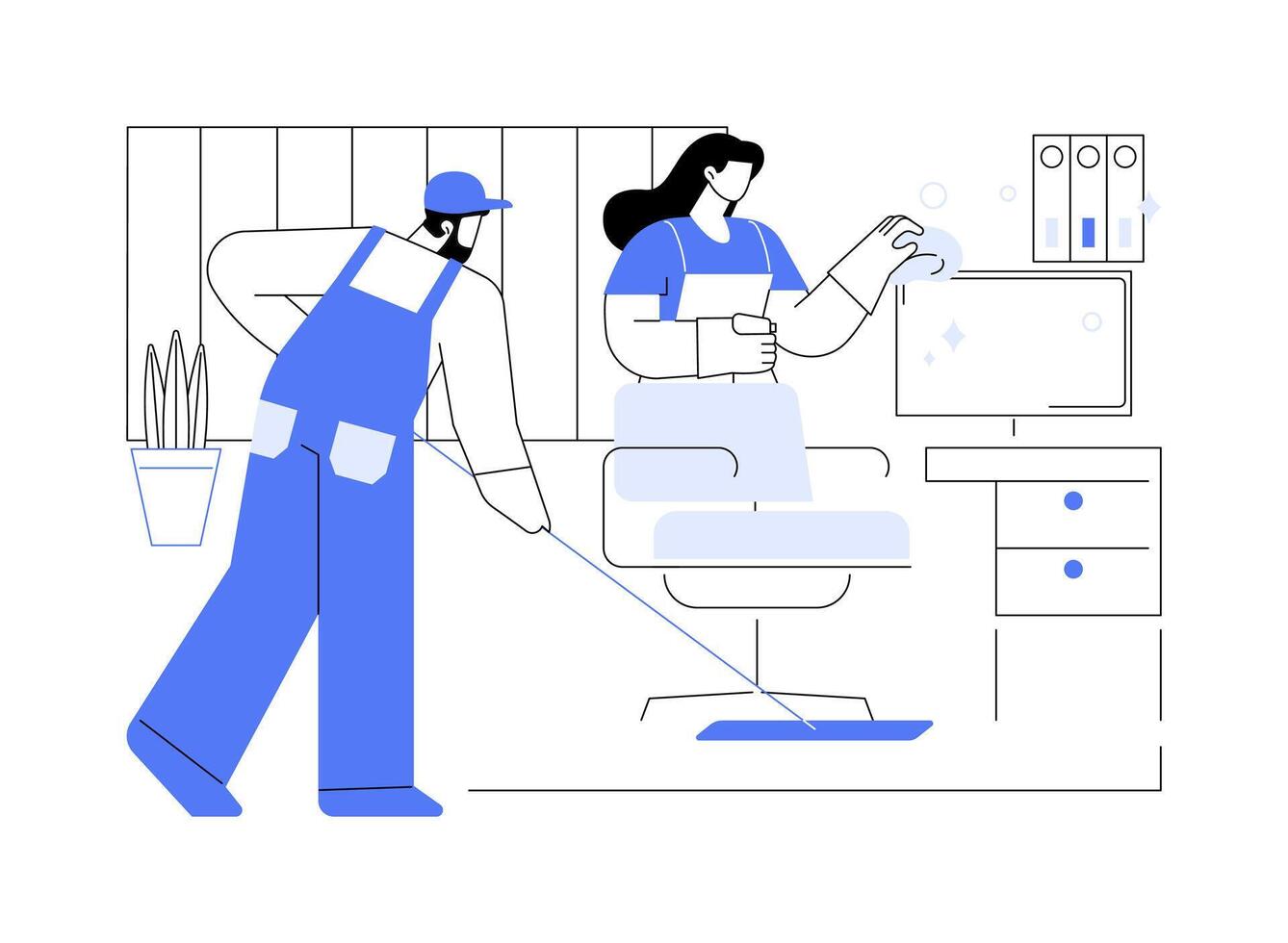 Office cleaning service isolated cartoon illustrations. vector
