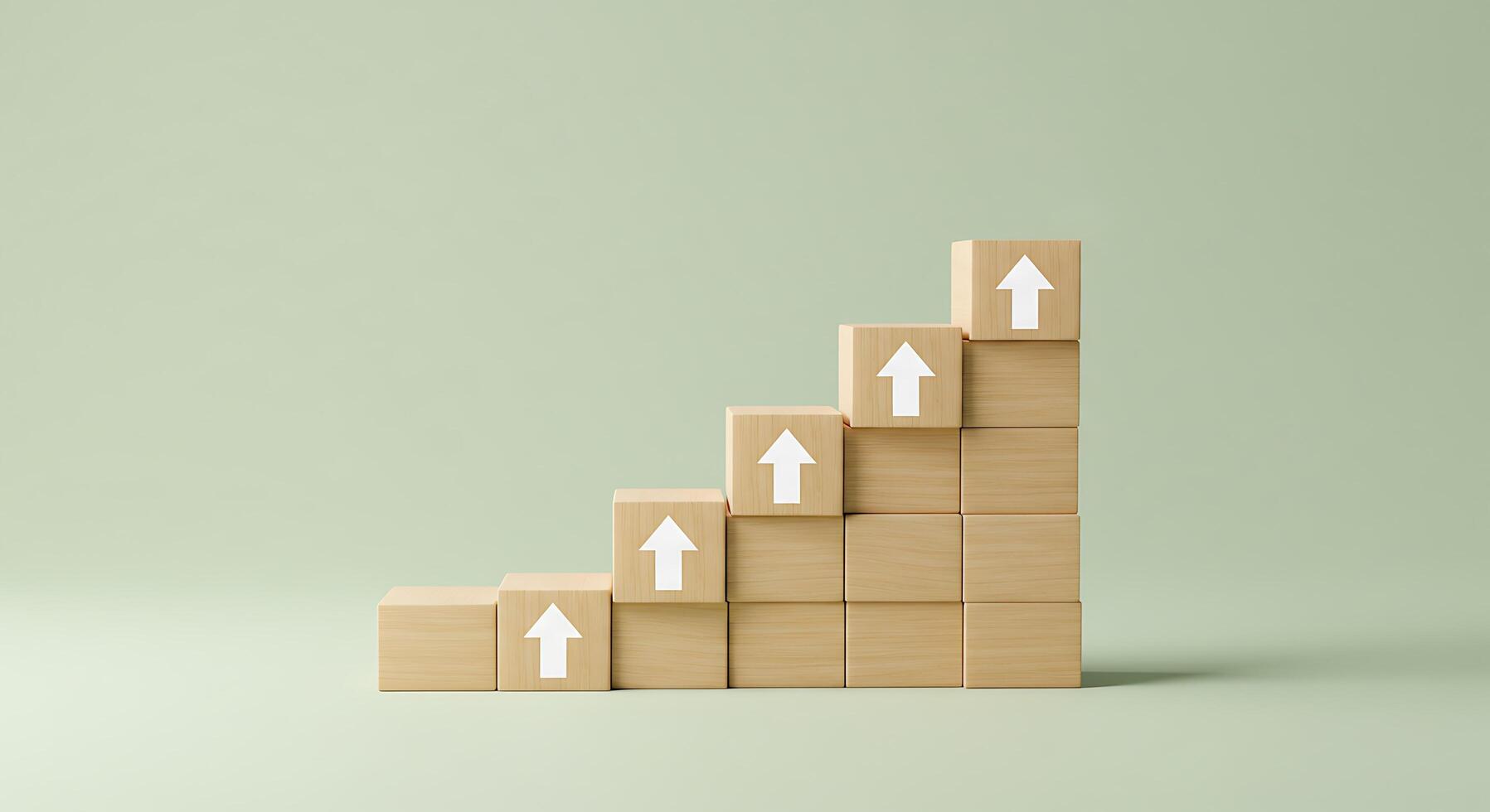 Ascending wooden blocks symbolizing progress against a serene background - Generated using AI photo