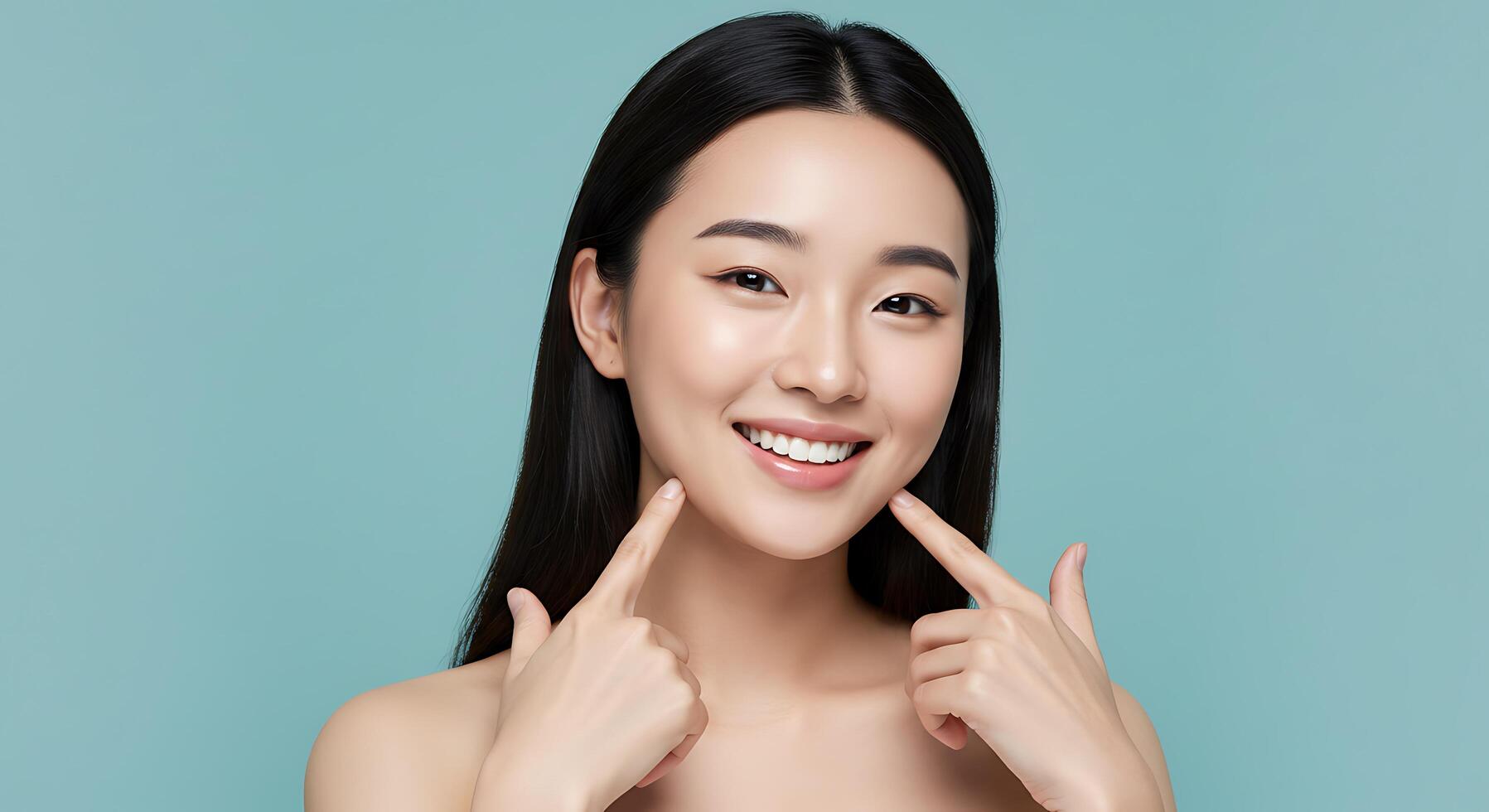 Radiant smile and smooth skin of a young Asian woman - Generated using AI photo