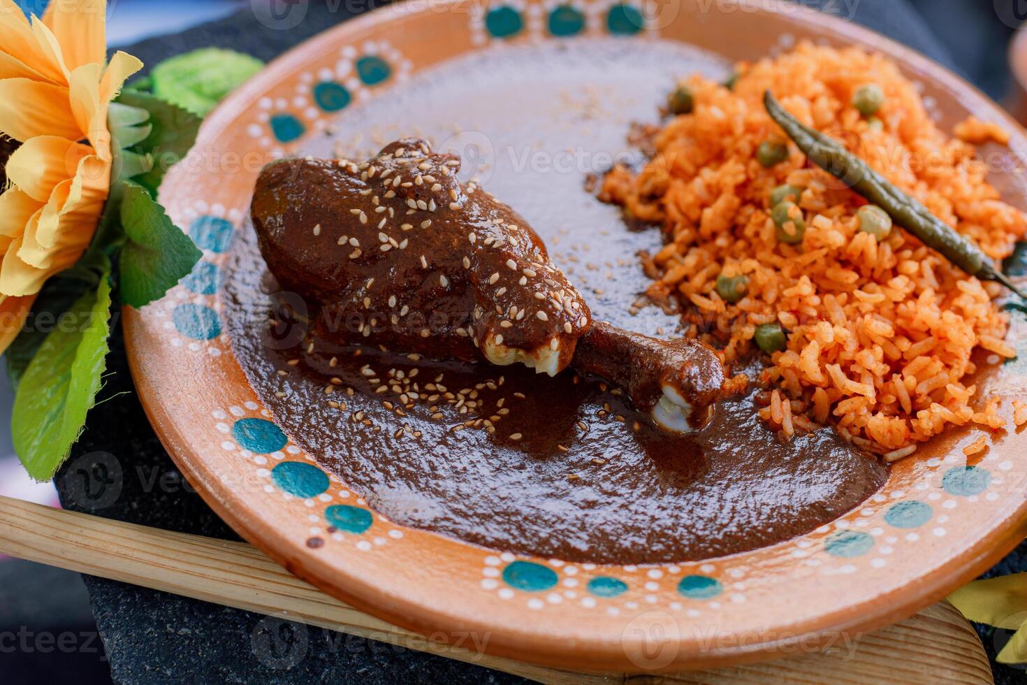 A plate of food with rice and beans photo