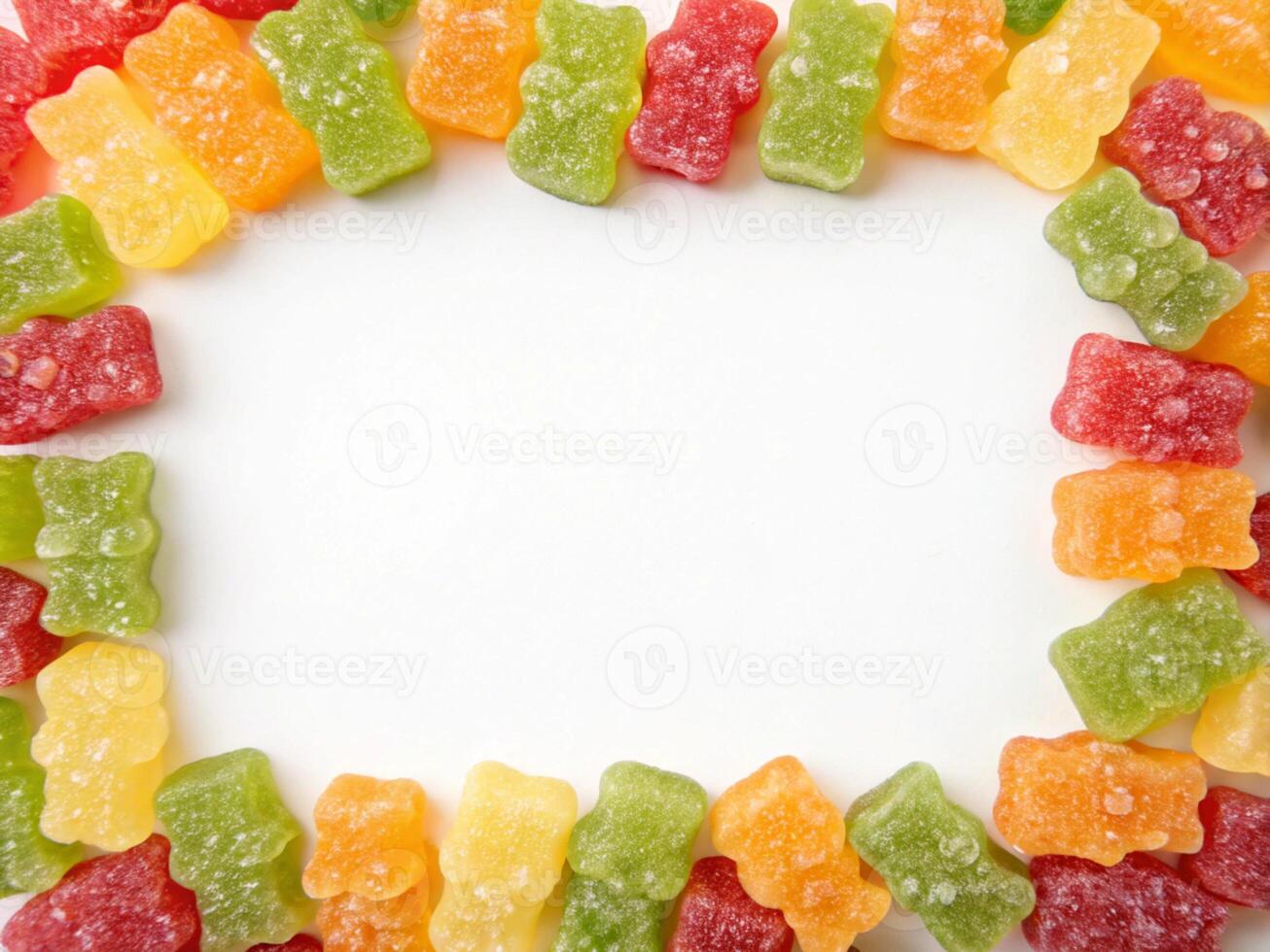 A background frame formed from a bunch of colorful sour gummy bears photo