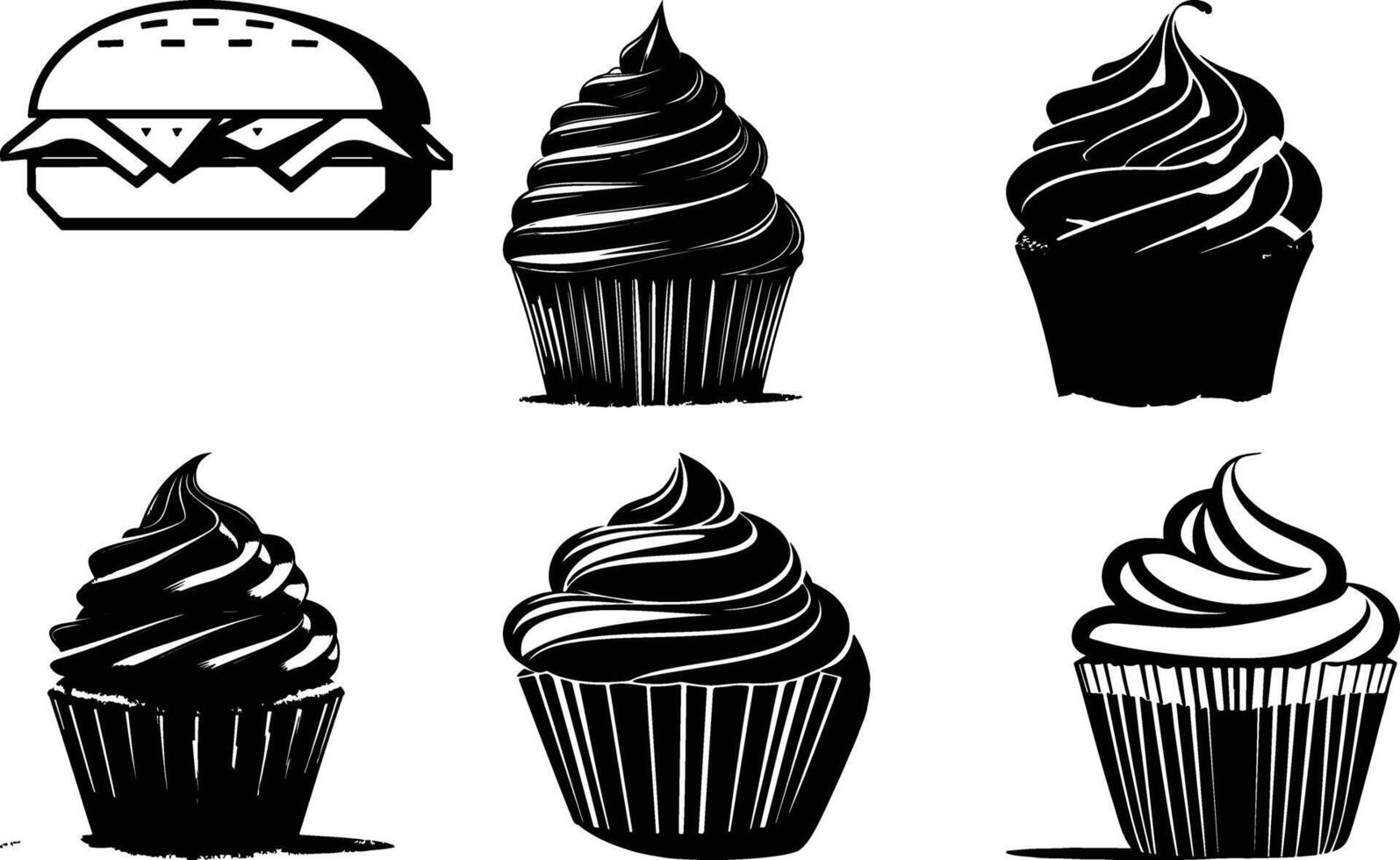 Bold Burger Cupcake Silhouette Creations vector