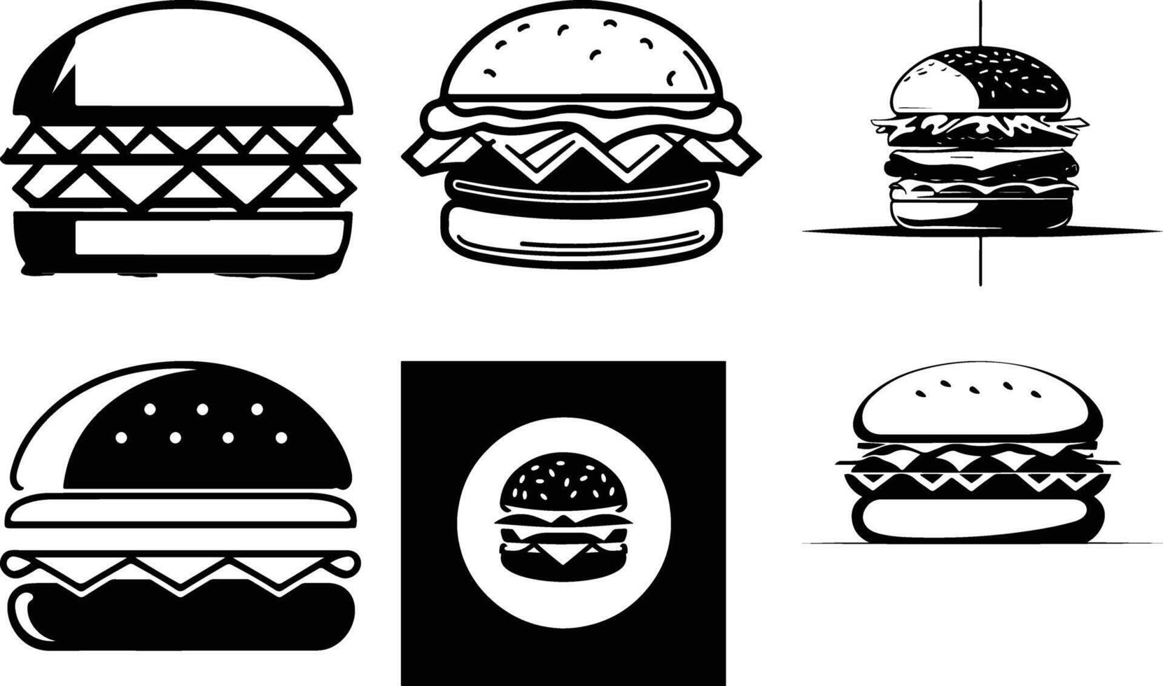 Hand-Drawn Burger Cupcake Silhouettes vector