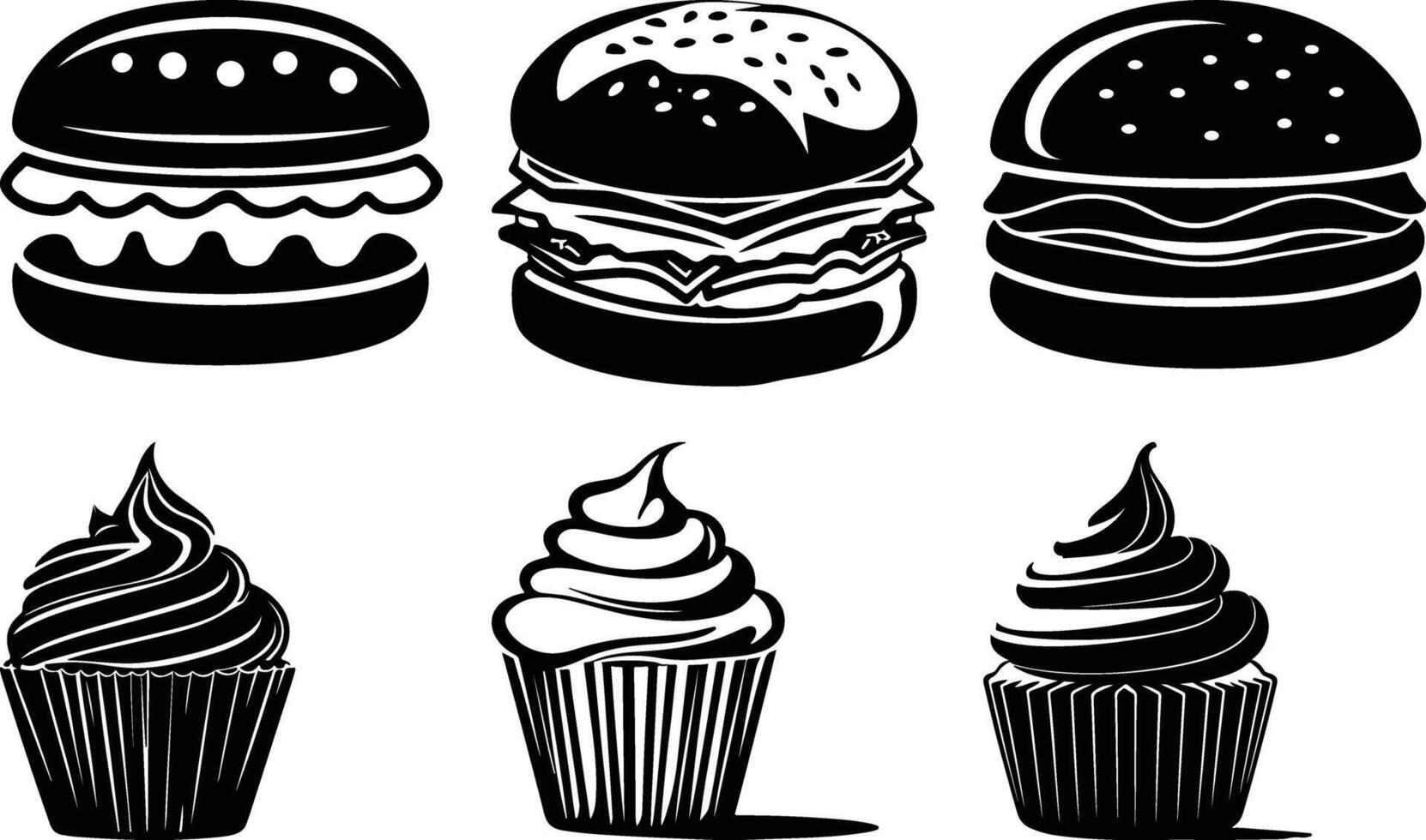 Delightful Burger Cupcake Silhouette Elements vector
