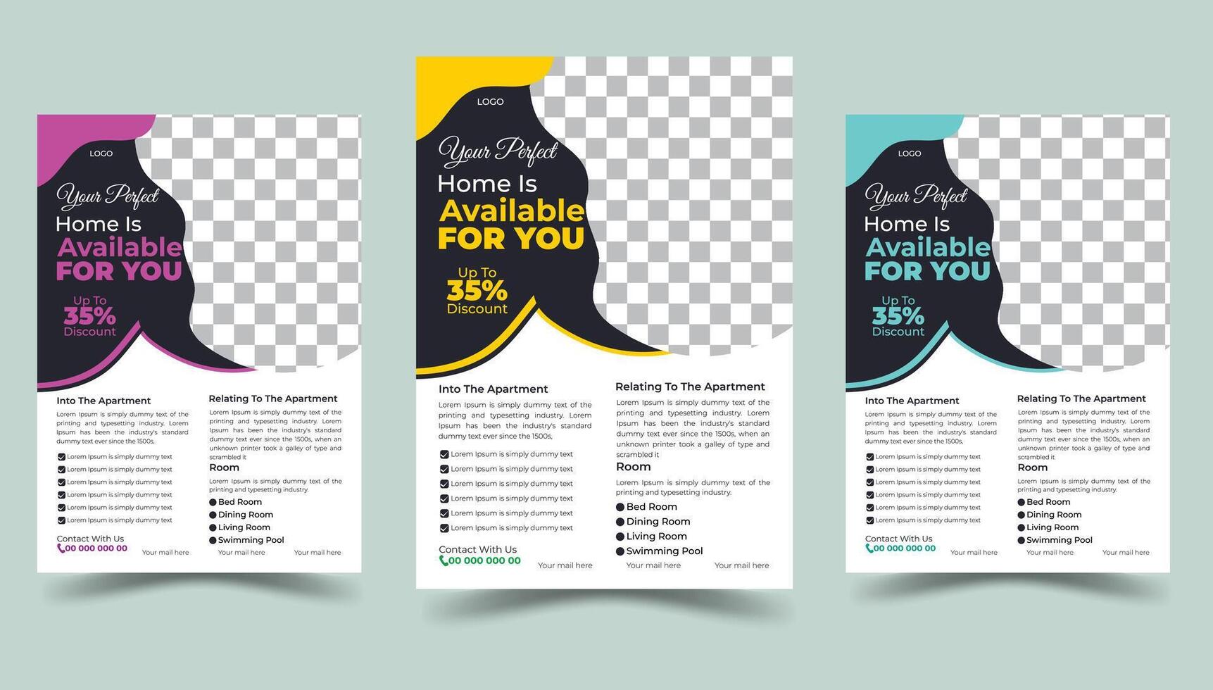 A4 Paper Size Real Estate Flyer Design Template. vector