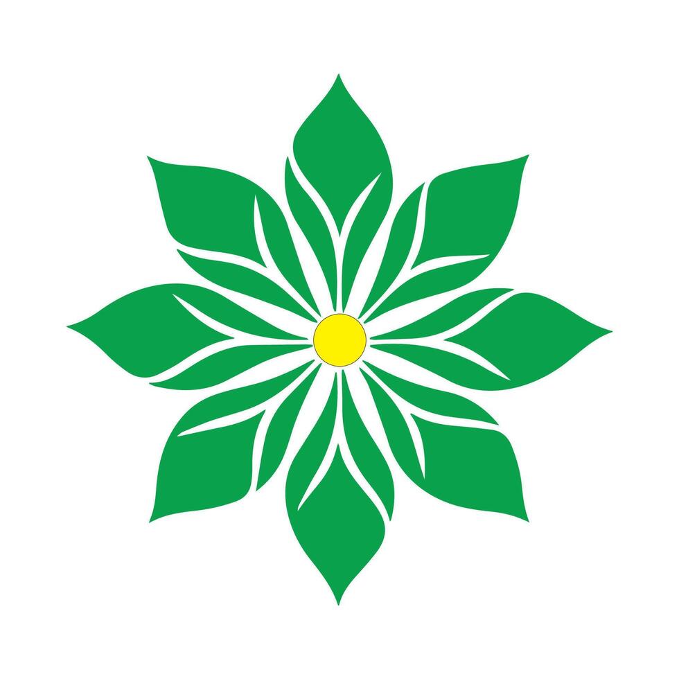 A green flower with yellow center in the center vector